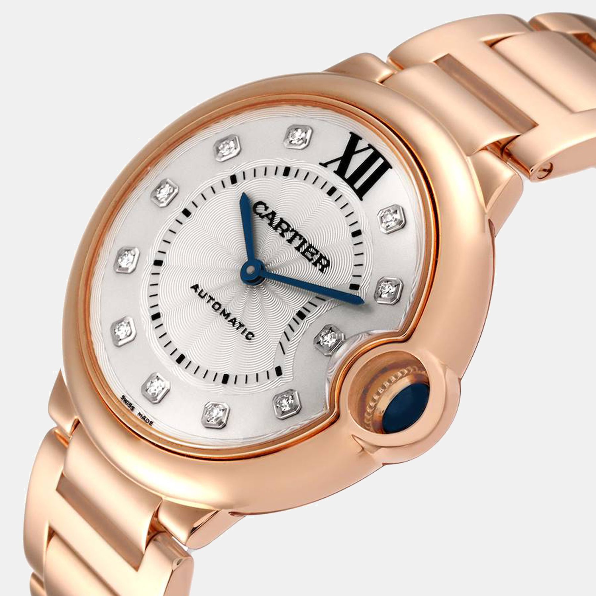 

Cartier Silver Diamonds 18k Rose Gold Ballon Bleu WE902026 Automatic Women's Wristwatch 39 mm