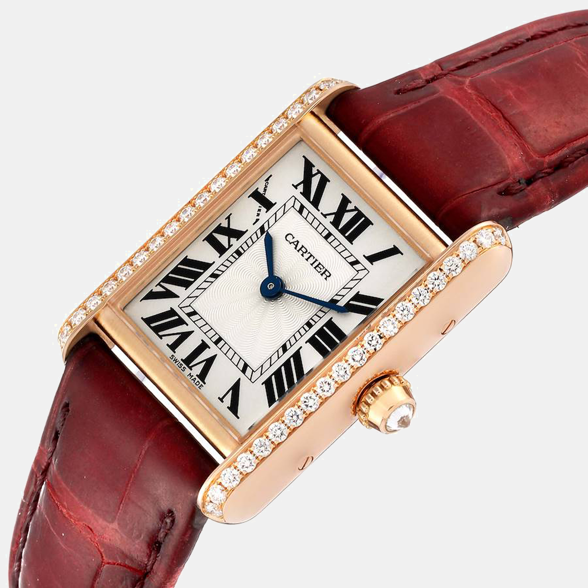 

Cartier Silver Diamonds 18K Rose Gold Tank Louis WJTA0010 Women's Wristwatch 29.5 mm