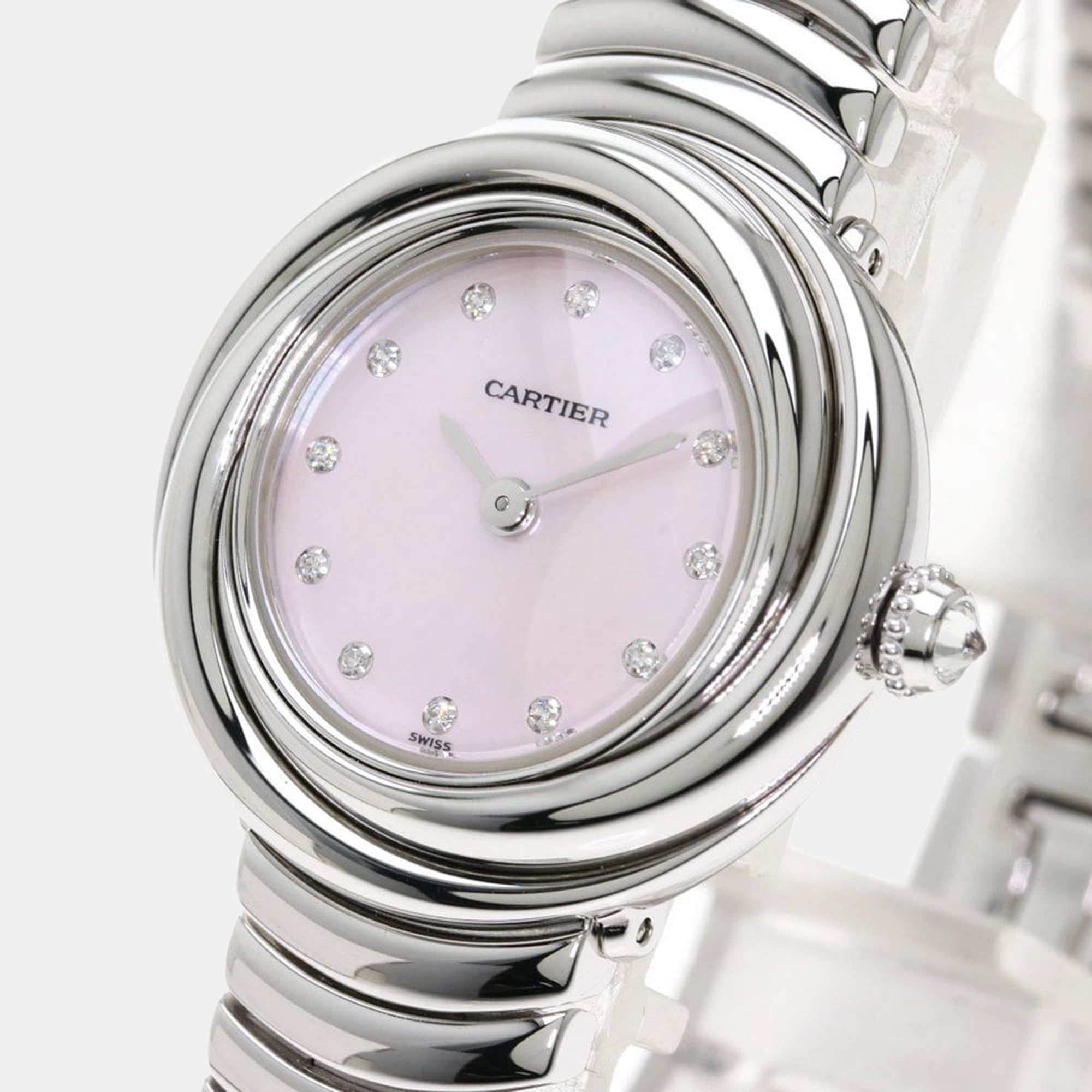 

Cartier Pink MOP Diamond 18k White Gold Trinity Women's Wristwatch 26 mm