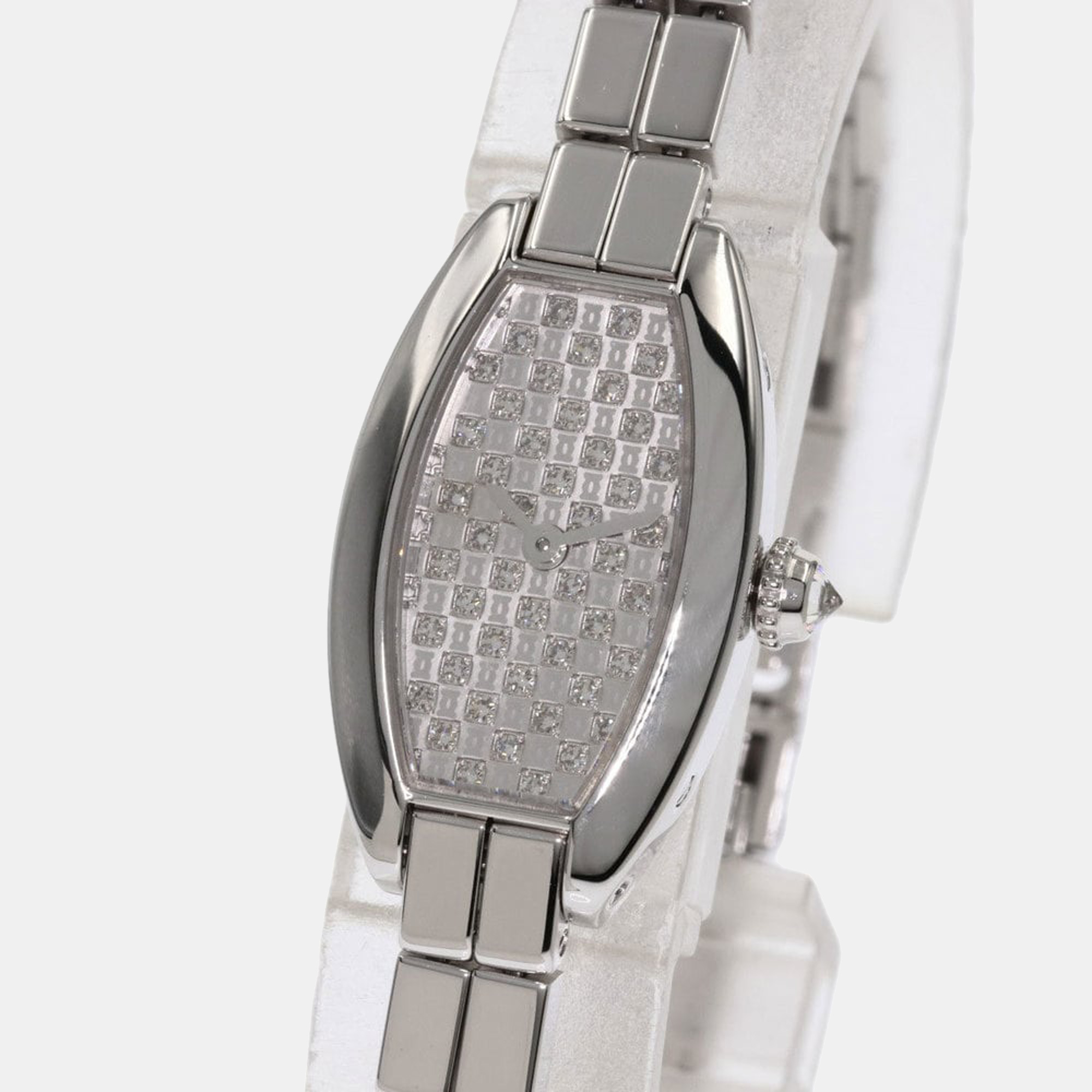 

Cartier Silver Diamonds 18K White Gold Laniere Tonneau WJ2002W3 Women's Wristwatch 16 mm