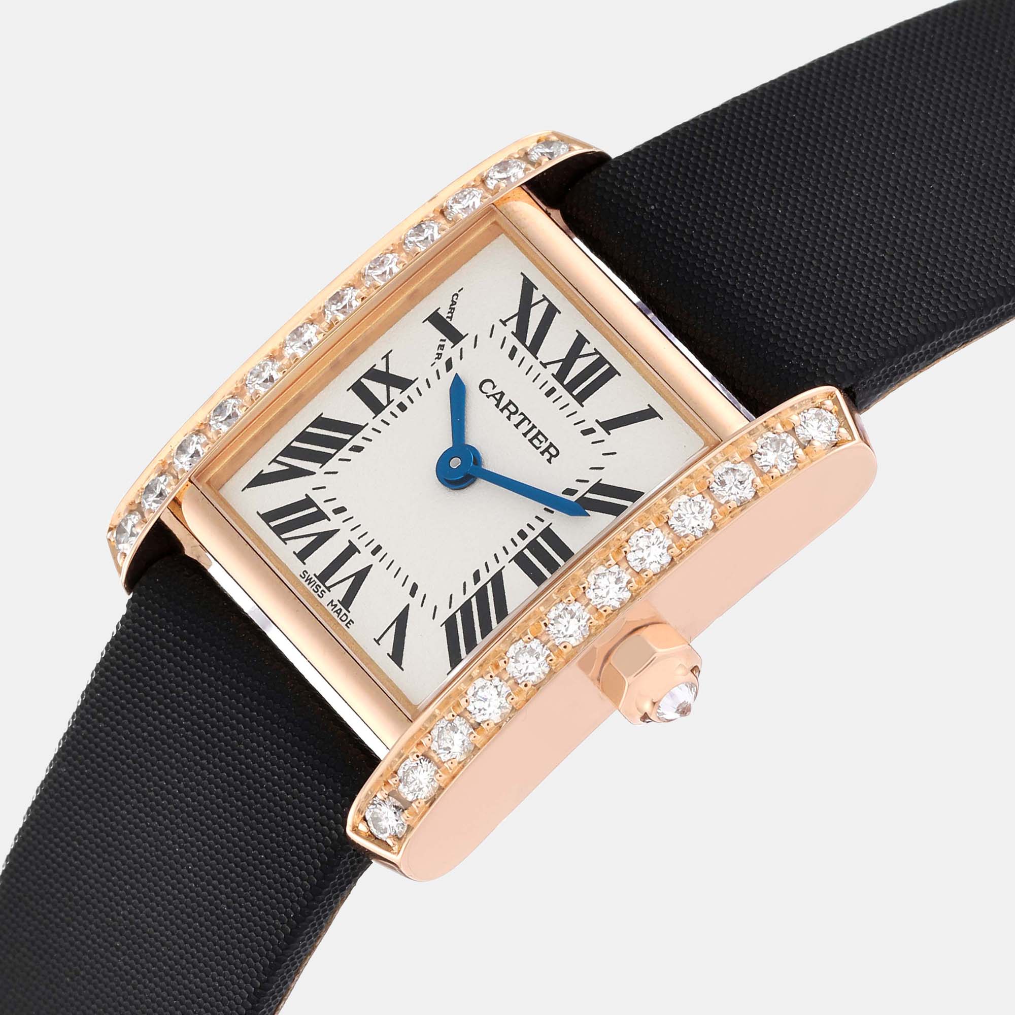 

Cartier Silver Diamonds 18K Rose Gold Tank Francaise WE104531 Women's Wristwatch 25 mm