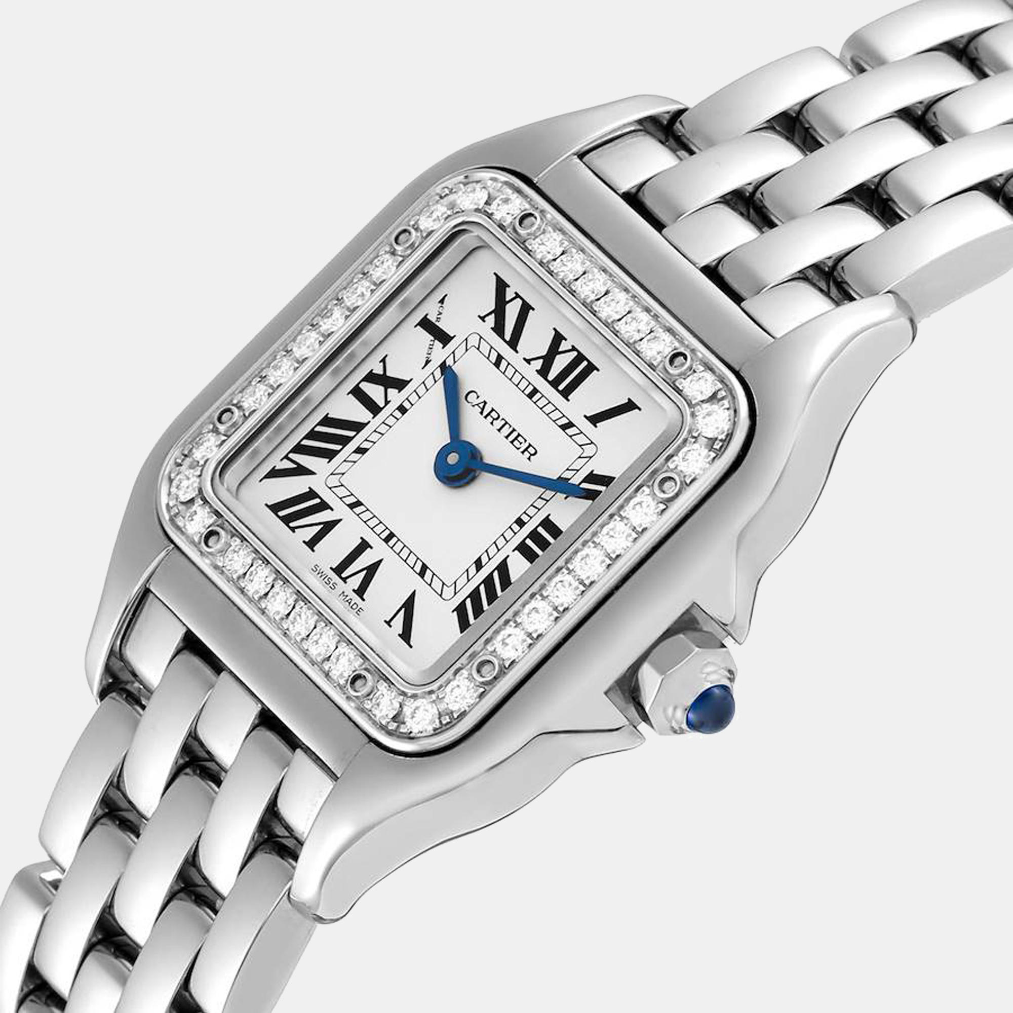 

Cartier Silver Diamonds Stainless Steel Panthere W4PN0007 Women's Wristwatch 30 mm