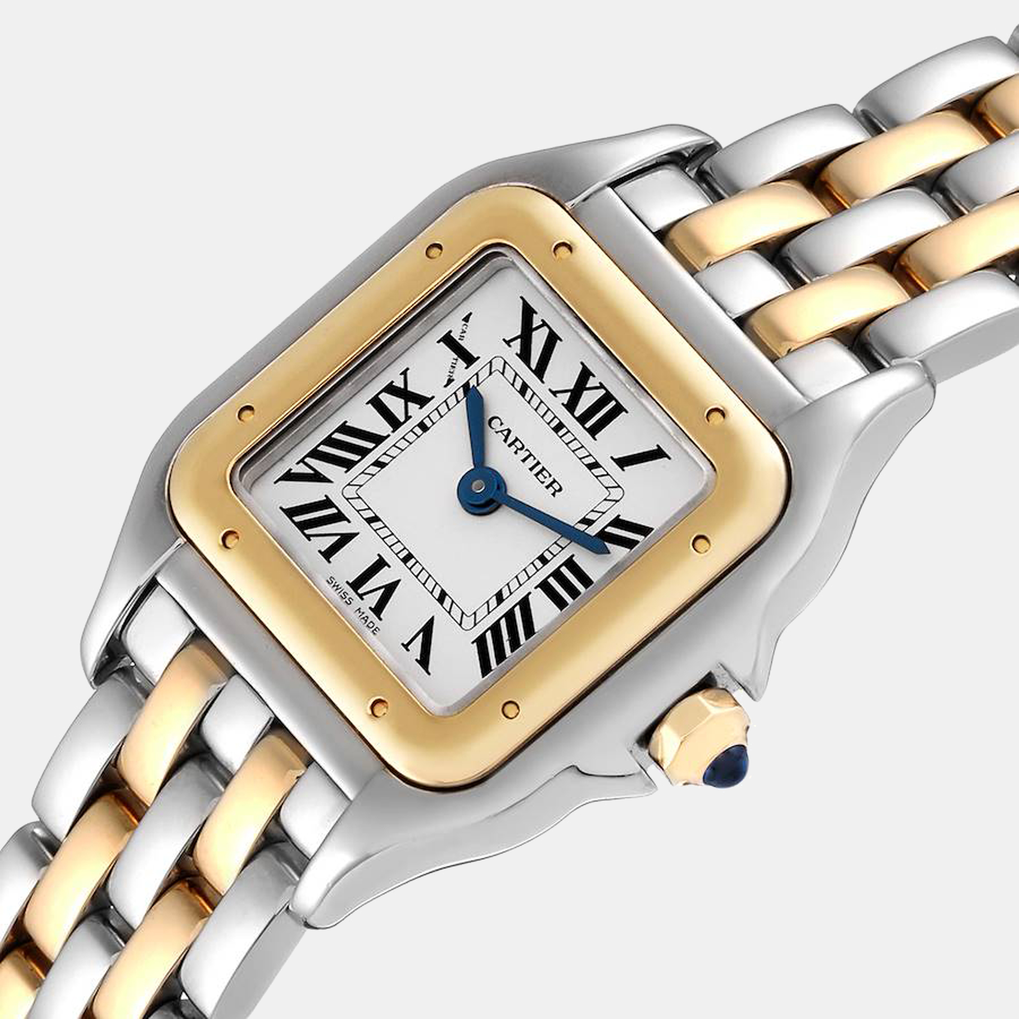 

Cartier Panthere Steel Yellow Gold 2 Row Ladies Watch W2PN0006, Silver