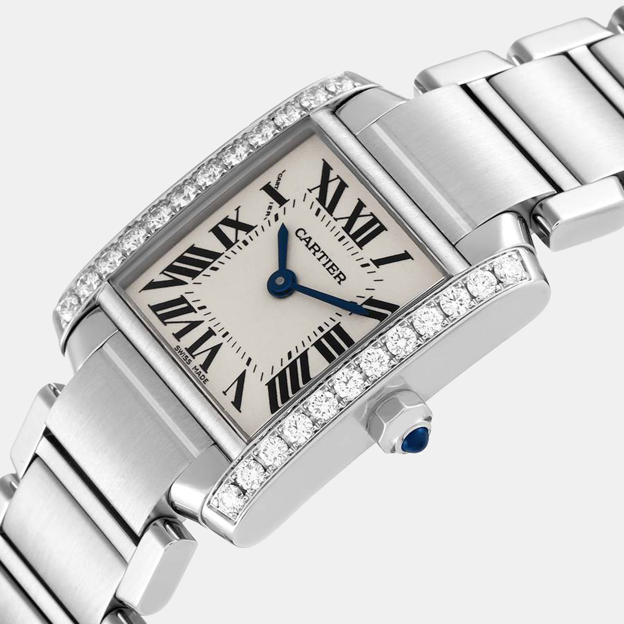 

Cartier Tank Francaise Small Steel Diamond Bezel Ladies Watch W4TA0008, Silver