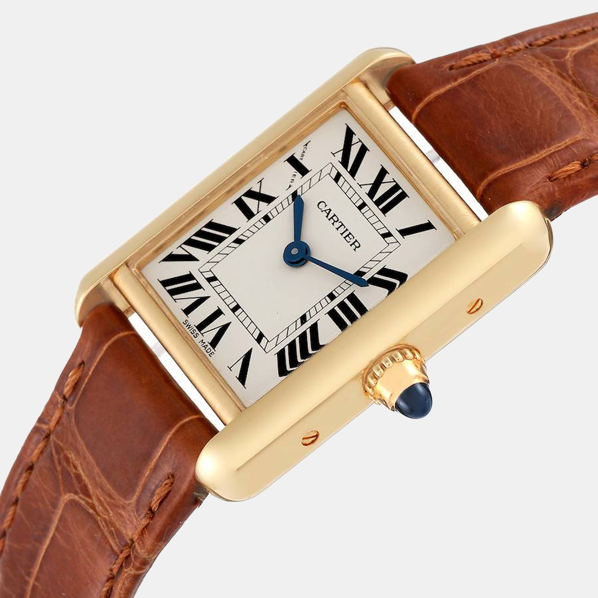 

Cartier Tank Louis Small Yellow Gold Brown Strap Ladies Watch W1529856, Silver