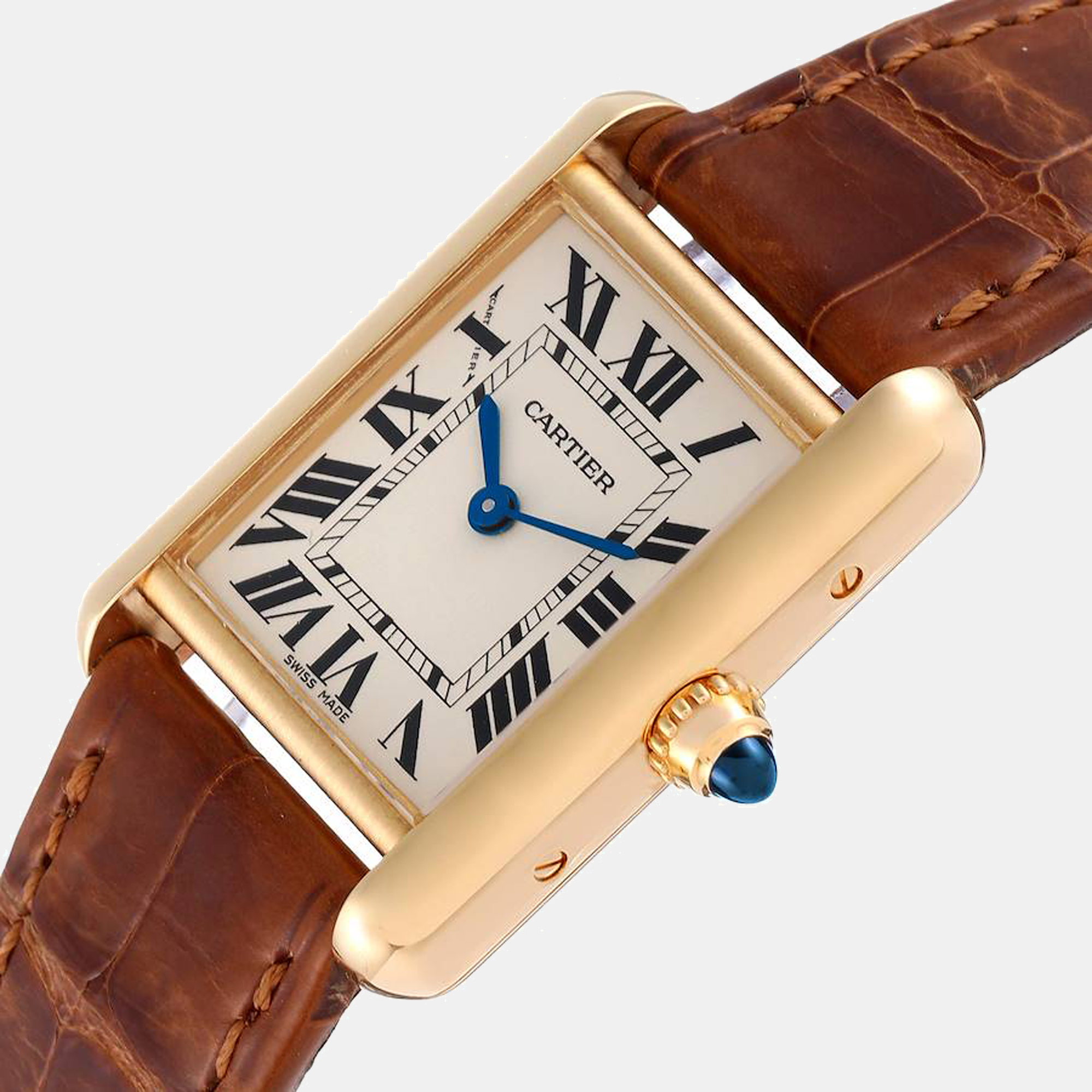 

Cartier Tank Louis Small Yellow Gold Brown Strap Ladies Watch W1529856, Silver