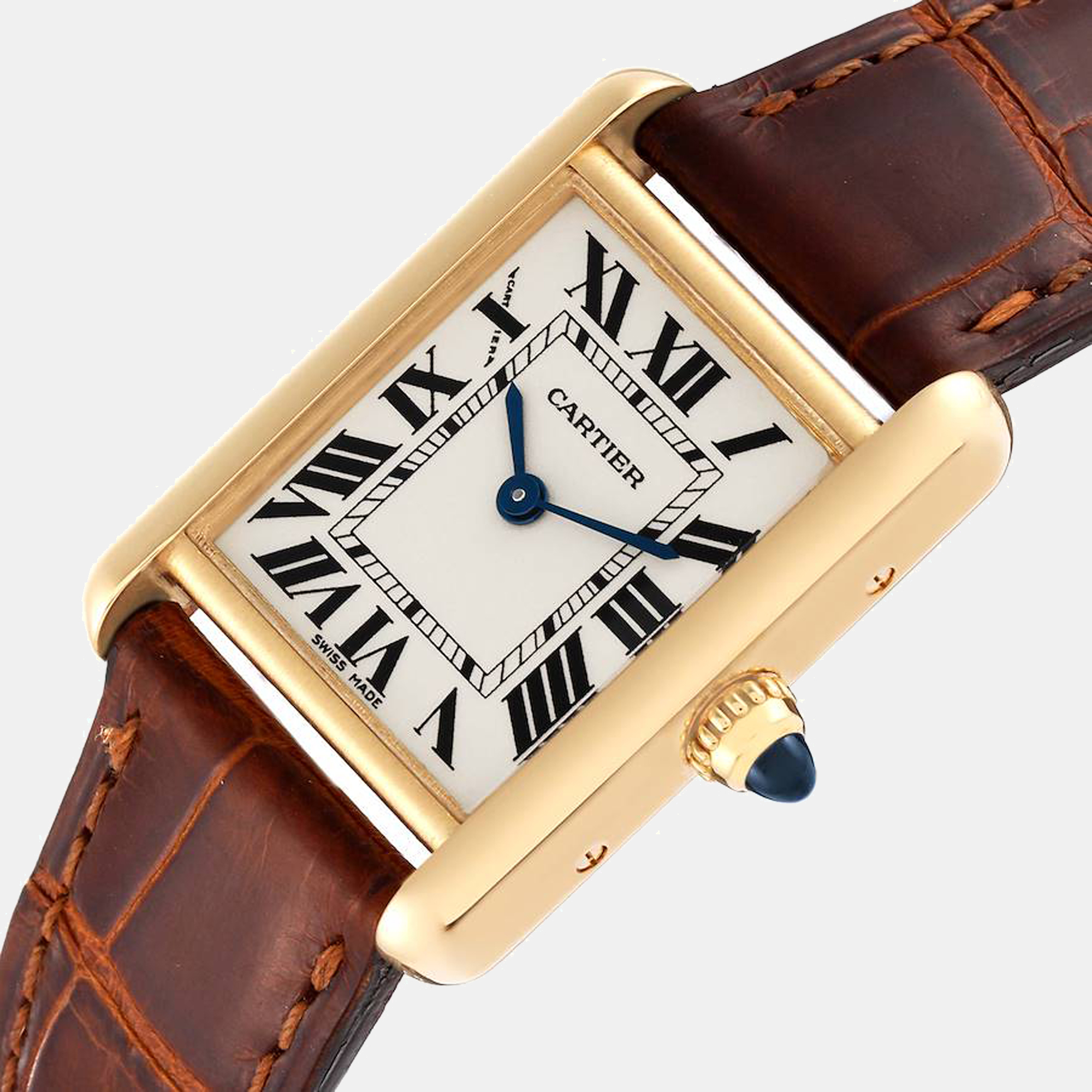 

Cartier Tank Louis Small Yellow Gold Brown Strap Ladies Watch W1529856, Silver