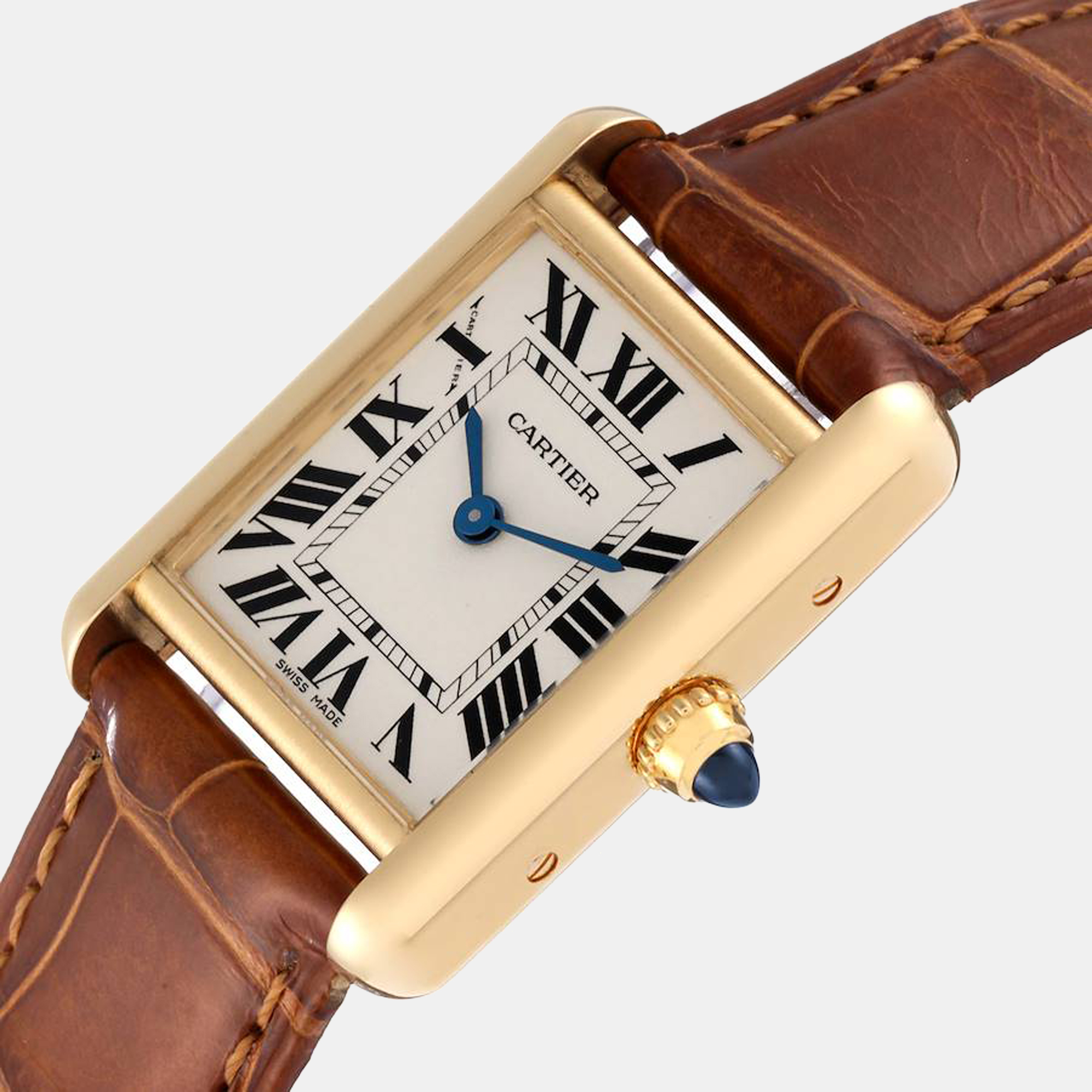 

Cartier Tank Louis Small Yellow Gold Brown Strap Ladies Watch W1529856, Silver