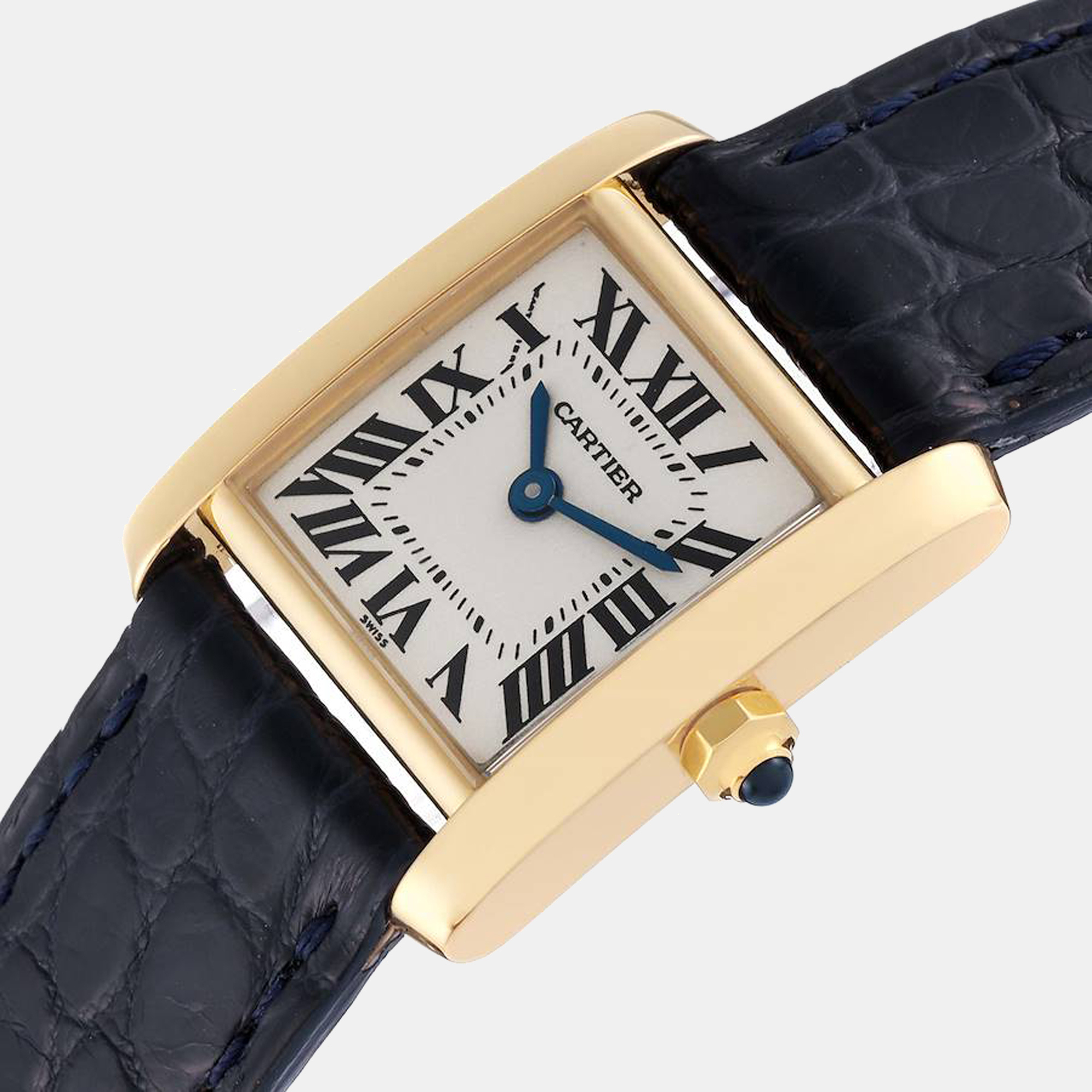 

Cartier Tank Francaise Yellow Gold Blue Strap Ladies Watch W5000256, Silver