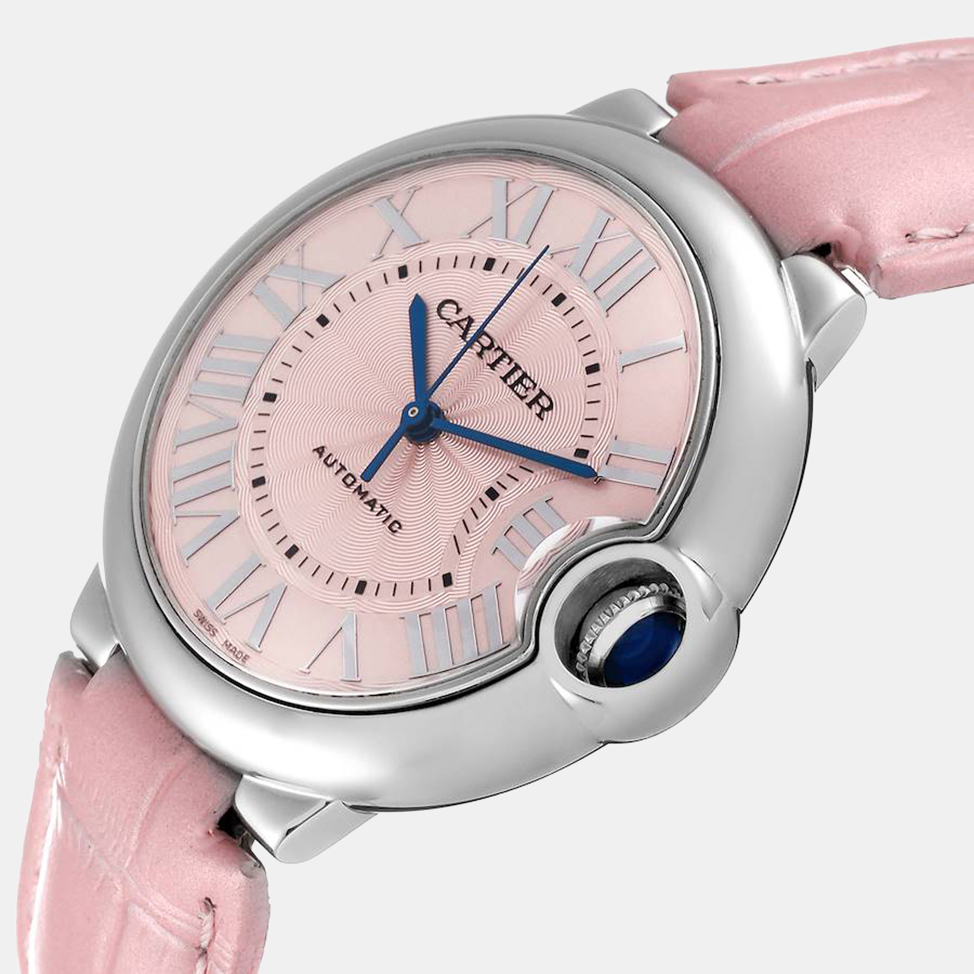 

Cartier Ballon Bleu Pink Dial Leather Strap Steel Ladies Watch WSBB0007