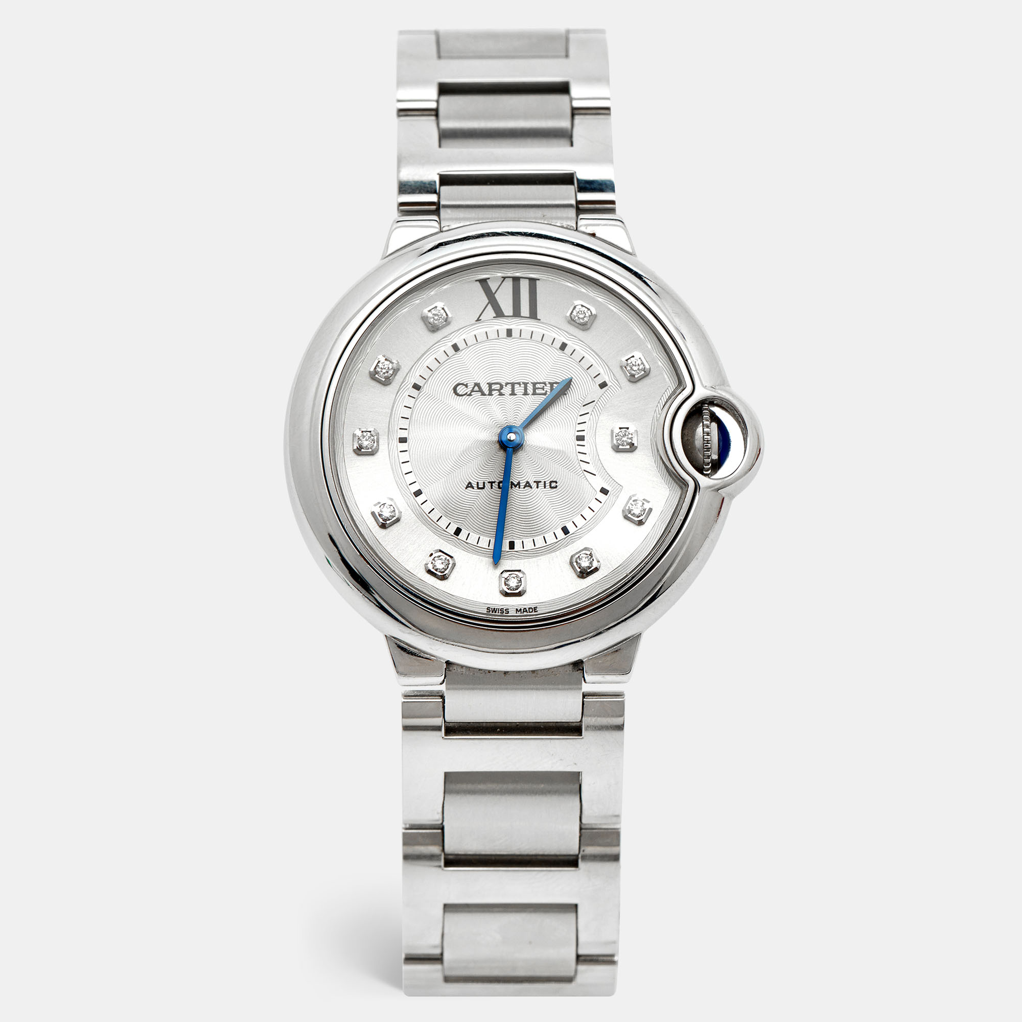 

Cartier Silver Diamond Stainless Steel Ballon Bleu WE902075 Women's Wristwatch