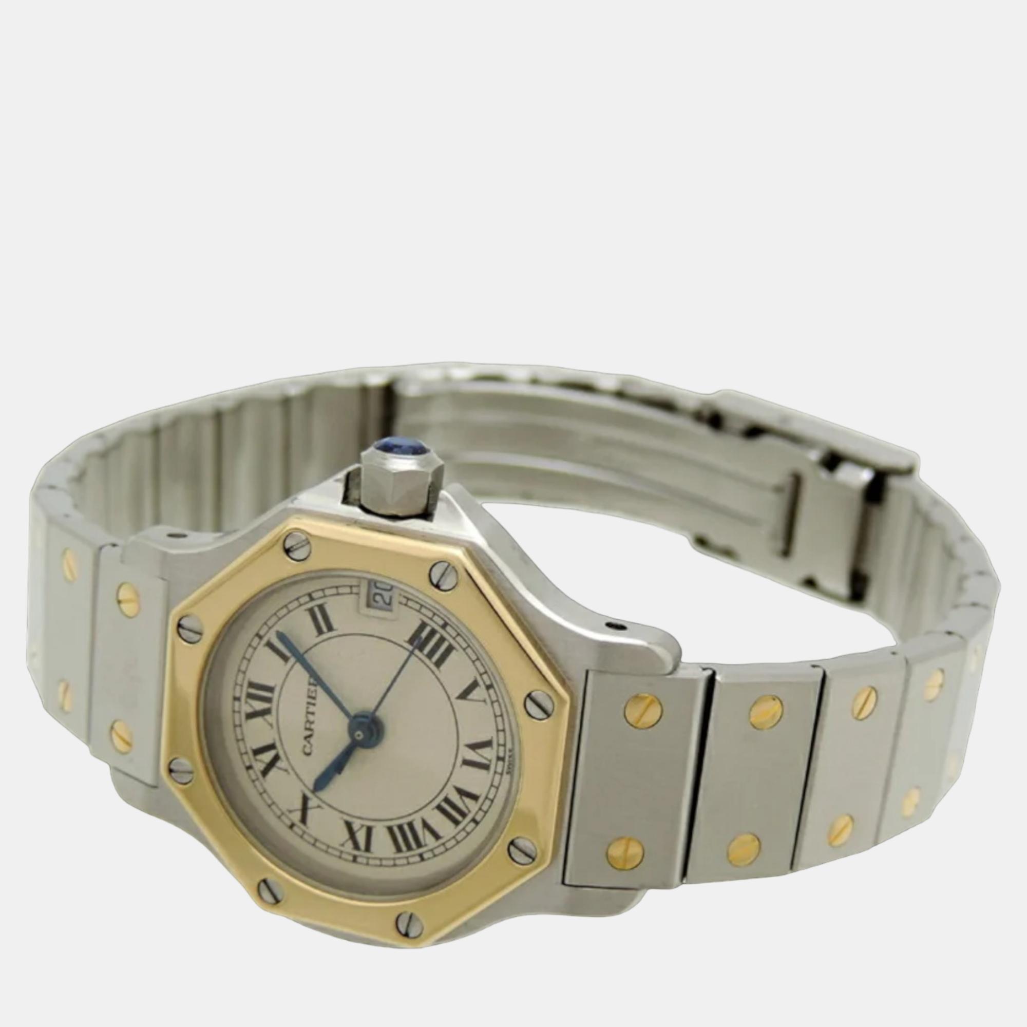 

Cartier Silver 18K Yellow Gold And Stainless Steel Santos Octagon Women's Wristwatch 24 mm