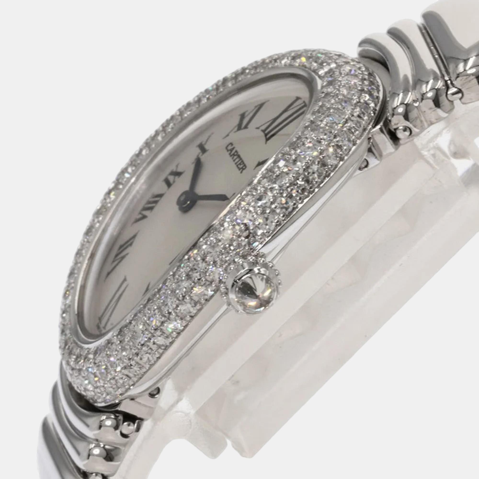 

Cartier Silver Diamonds 18K White Gold Baignoire WB5097L2 Women's Wristwatch 22 mm