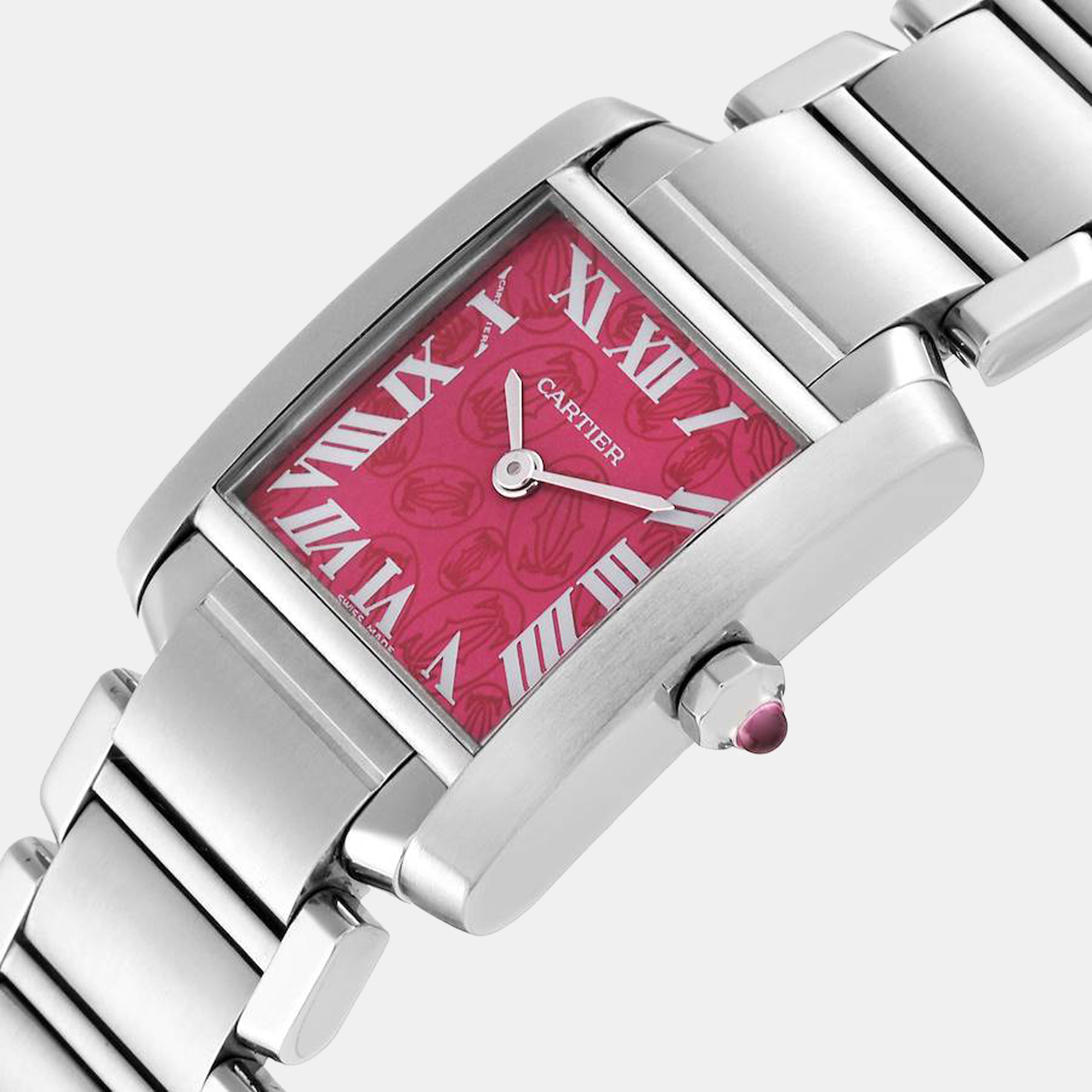 

Cartier Tank Francaise Raspberry Dial Limited Edition Steel Ladies Watch W51030Q3, Red