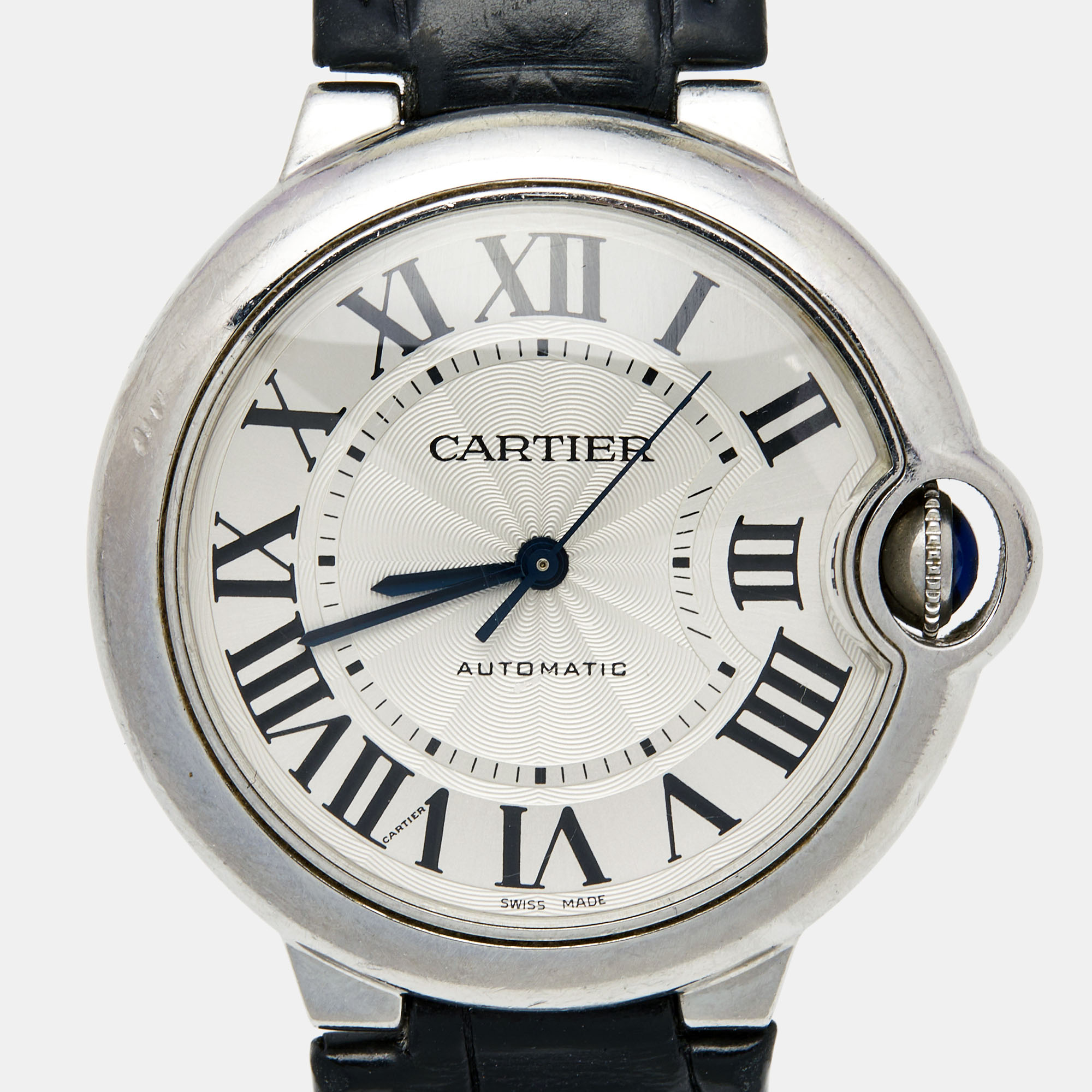

Cartier Silver Stainless Steel Alligator Ballon Bleu WSBB0028 Women's Wristwatch