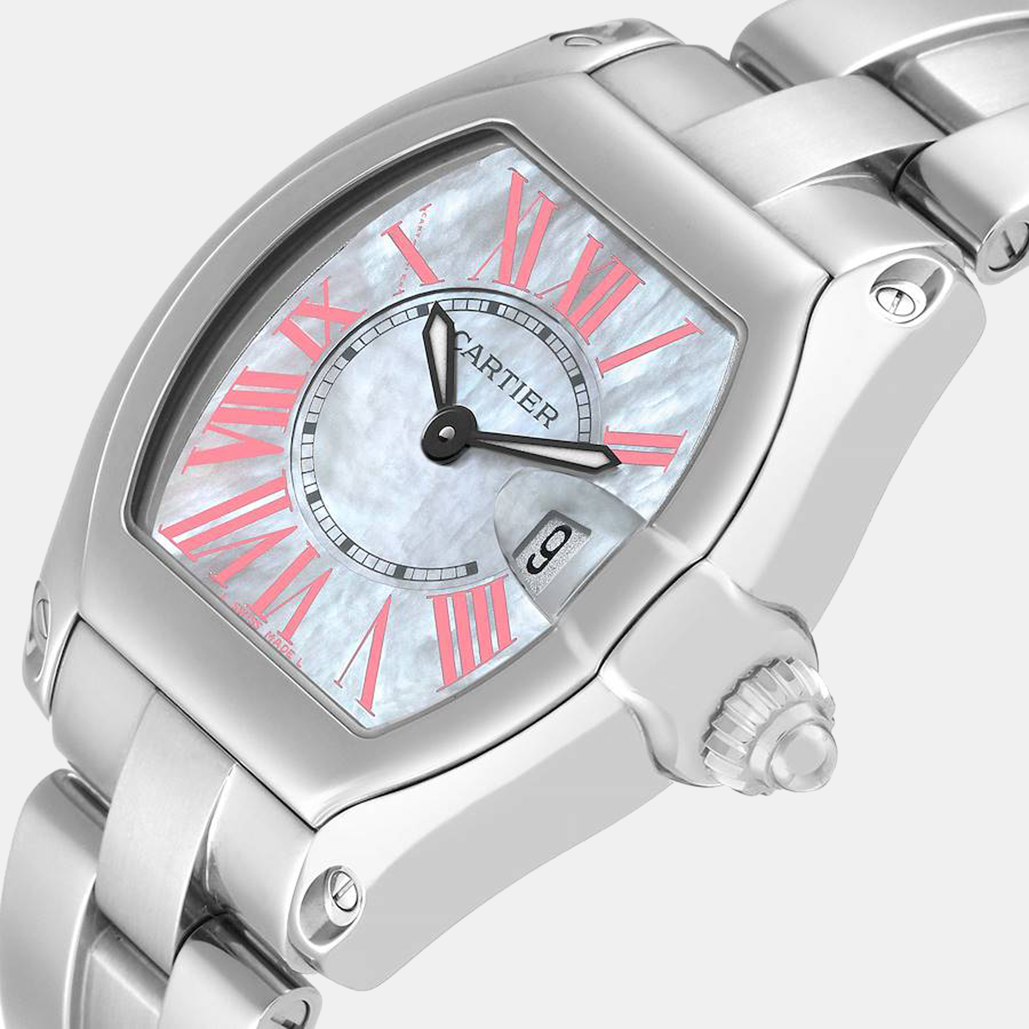 

Cartier Roadster Mother of Pearl Dial Steel Ladies Watch W6206006 36 x 30 mm, White