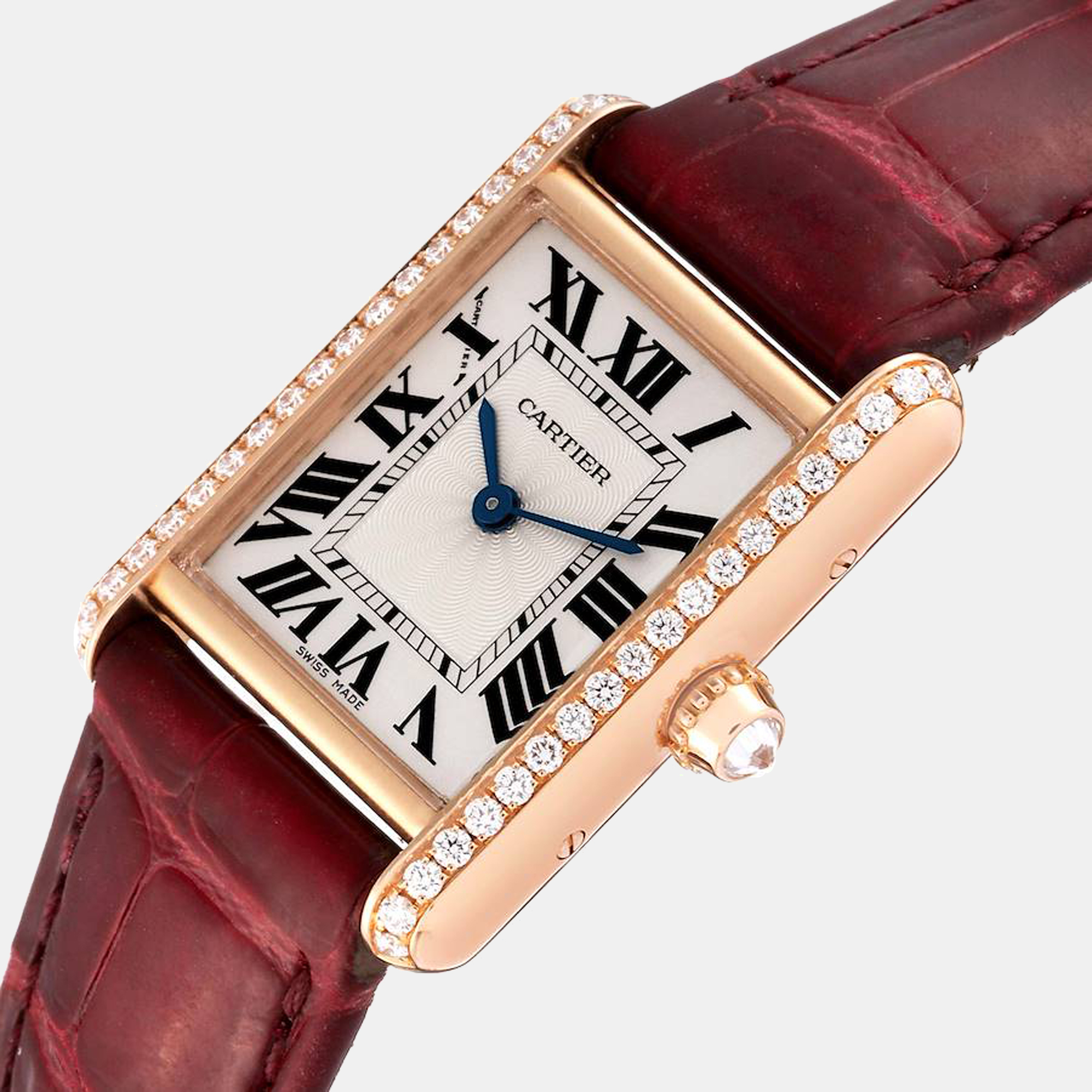 

Cartier Tank Louis Rose Gold Diamond Burgundy Strap Ladies Watch WJTA0010 22 mm, White