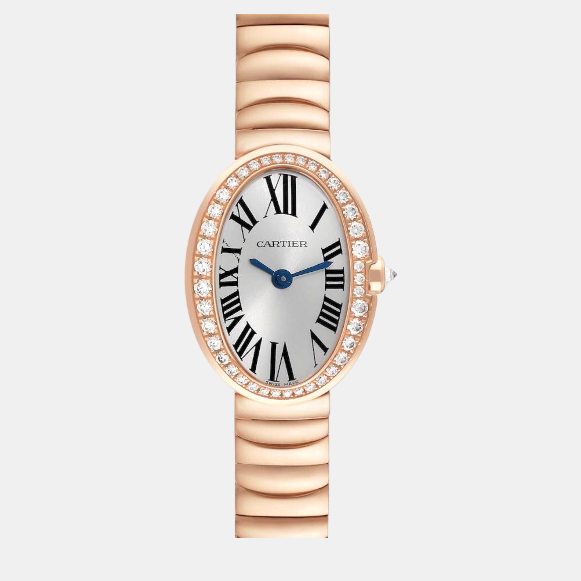 

Cartier Mini Baignoire Rose Gold Diamond Ladies Watch WB520026, Silver