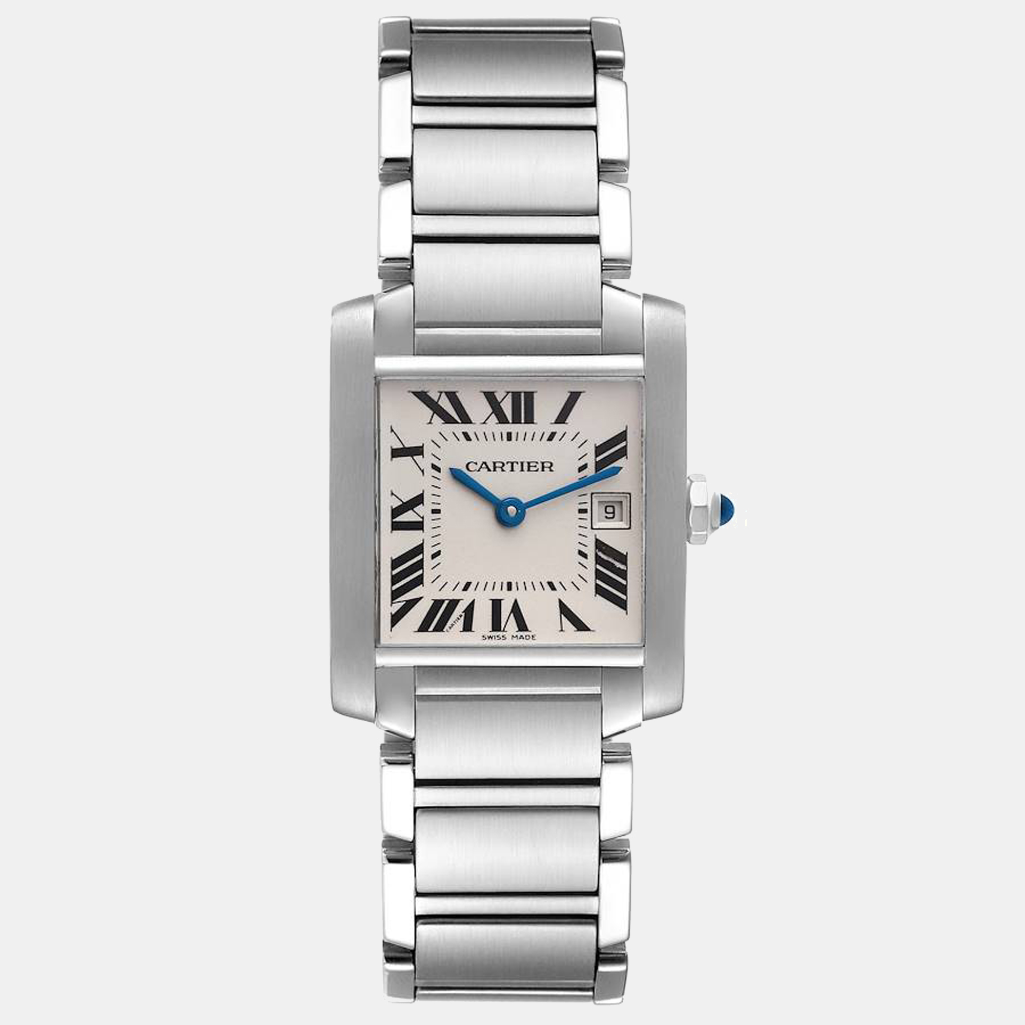 Pre-owned Cartier Tank Francaise Midsize Silver Dial Steel Ladies Watch W51003q3 25 X 30 Mm