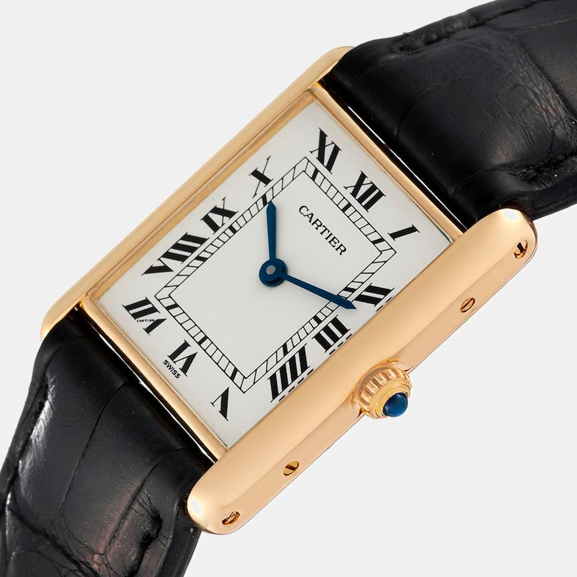 

Cartier Tank Classic Paris Yellow Gold Black Strap Ladies Watch, White