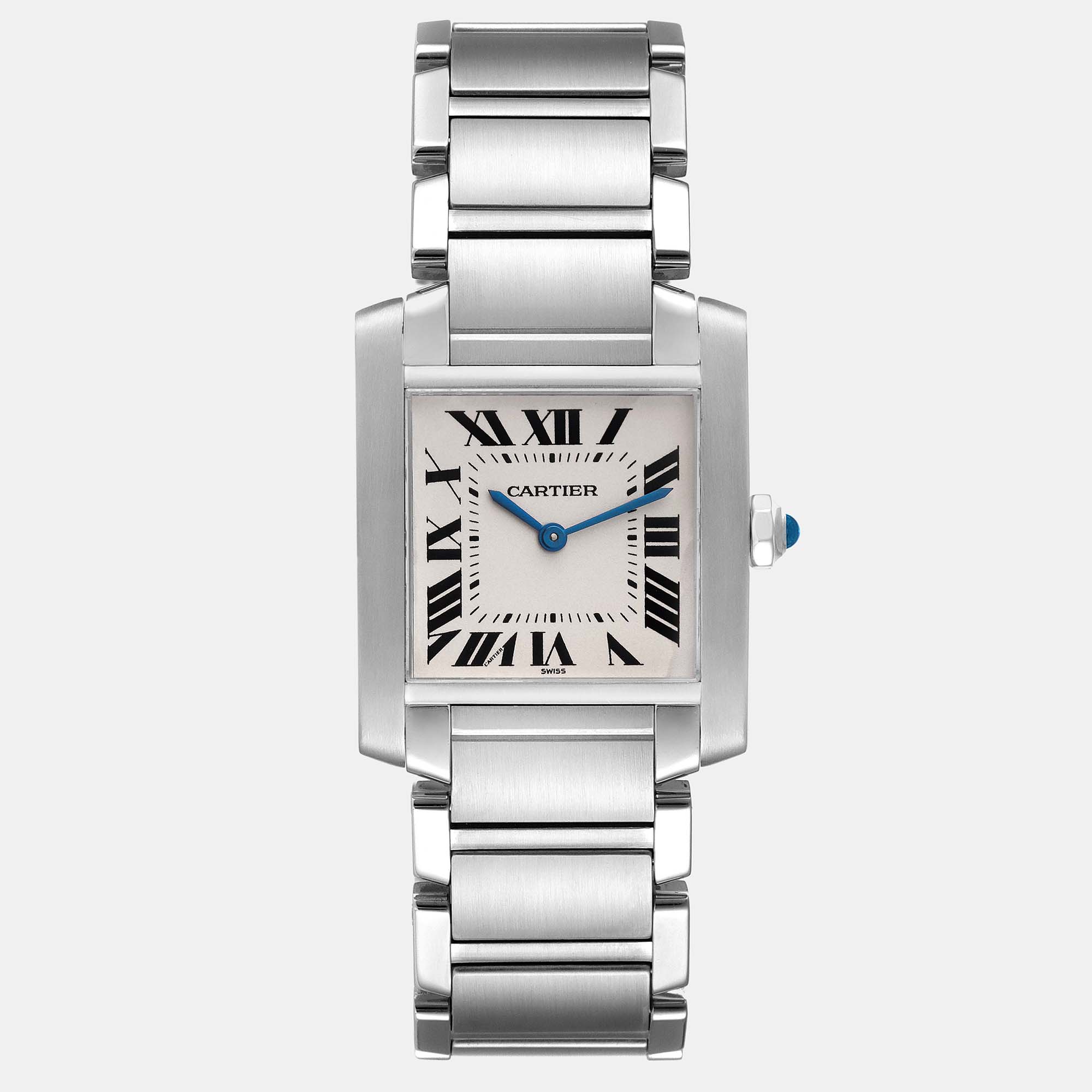 Pre-owned Cartier Tank Francaise Midsize Steel Ladies Watch Wsta0005 25.0 X 30.0 Mm In White