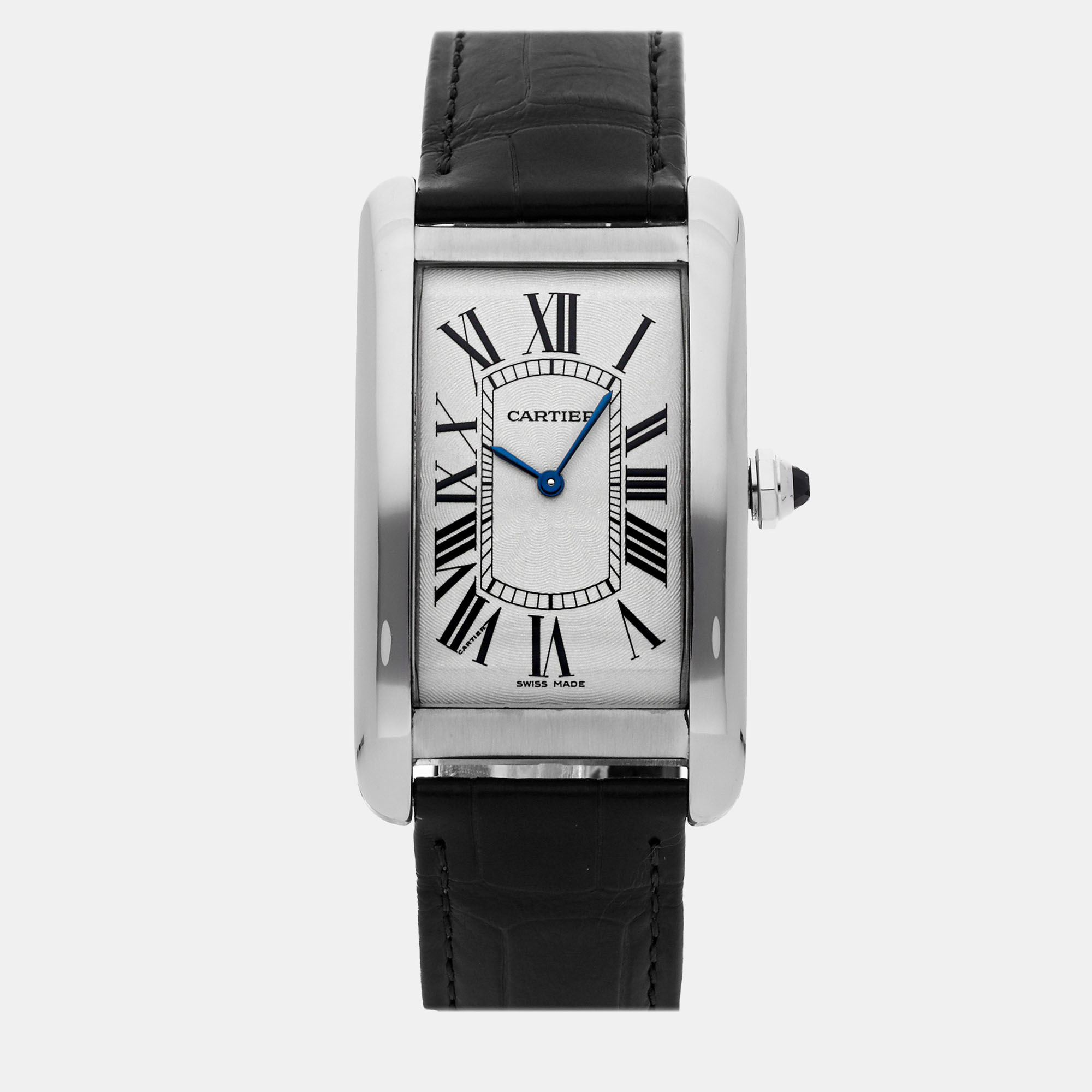 Pre-owned Cartier Silver 18k White Gold Tank Americaine W2601651 Women's Wristwatch 27 X 37 Mm