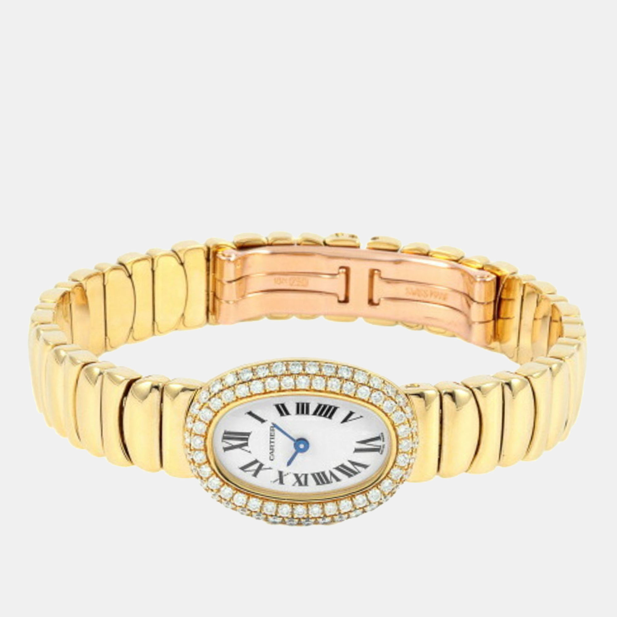 

Cartier White Diamond 18k Yellow Gold Baignoire WB5094W1 Quartz Women's Wristwatch 20 mm