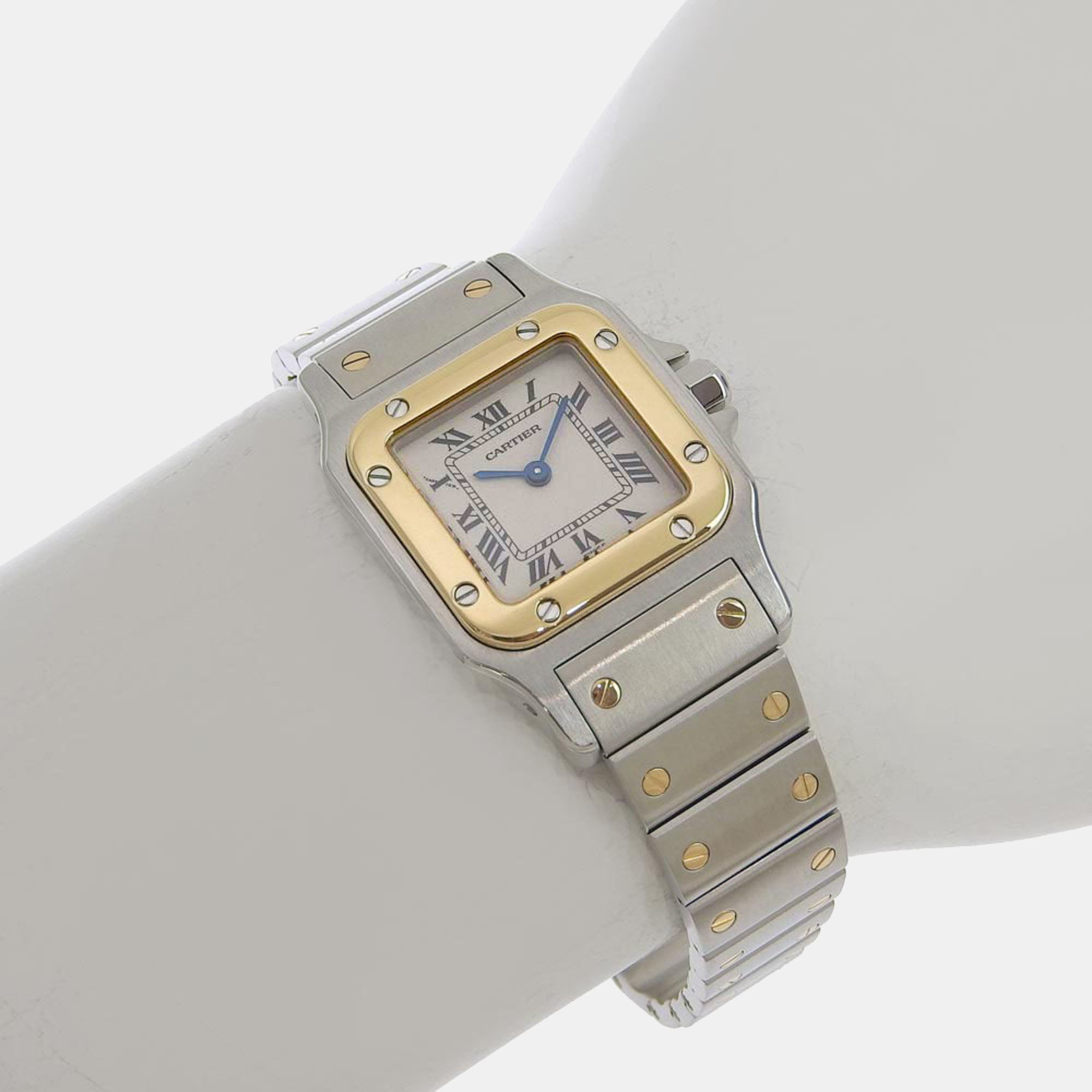 

Cartier White 18k Yellow Gold And Stainless Steel Santos Galbee W20012C4 Quartz Women's Wristwatch 24 mm