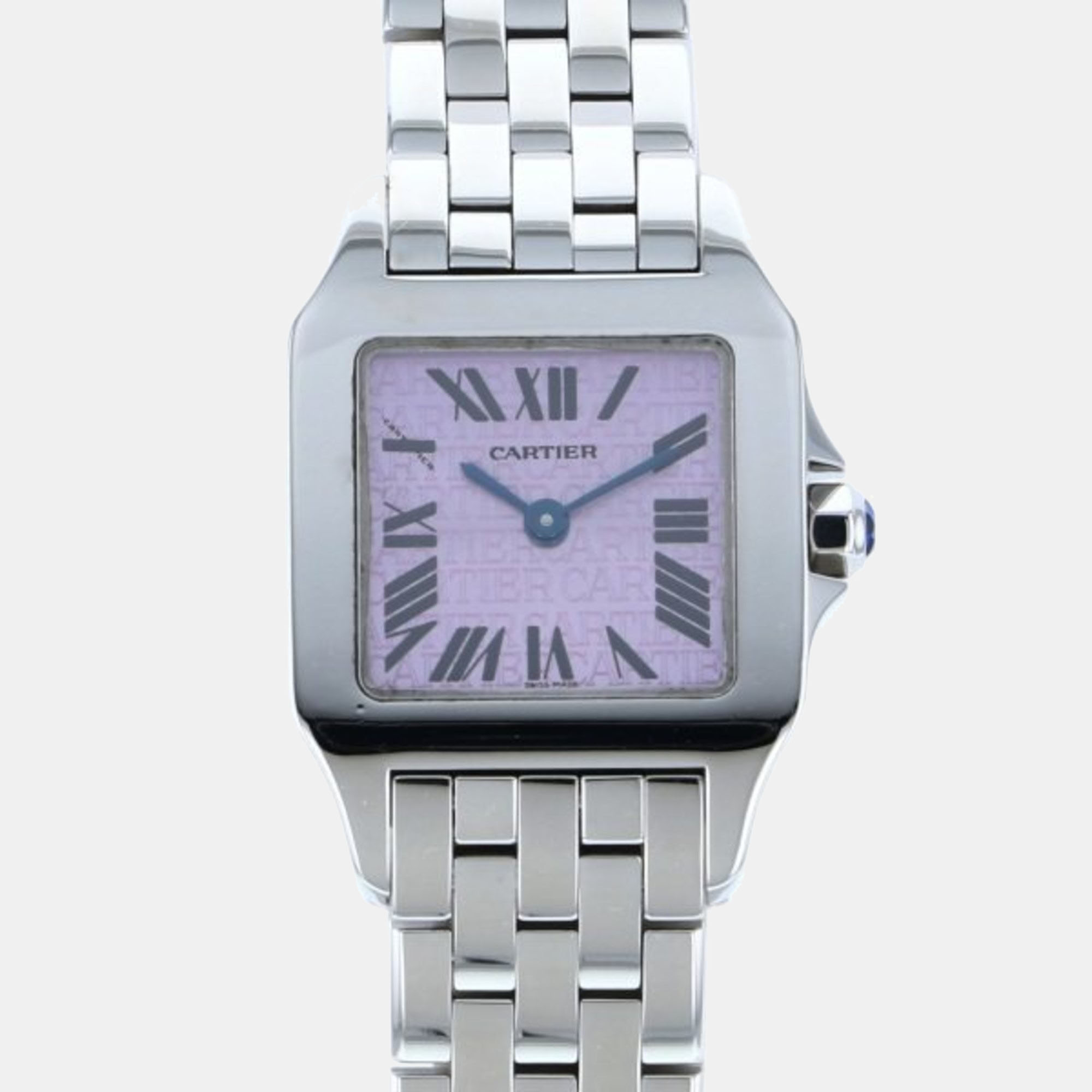 Pre-owned Cartier Purple Stainless Steel Santos Demoiselle W2510002 Quartz Women's Wristwatch 21 Mm