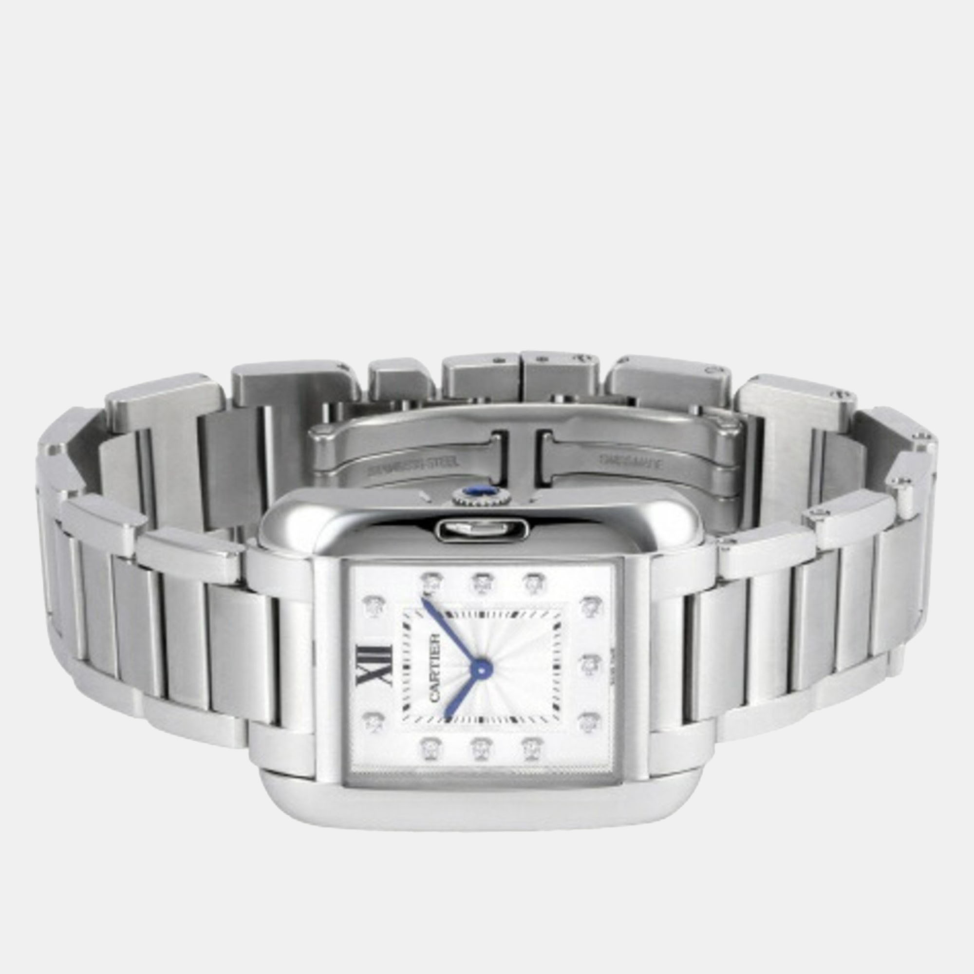 

Cartier Silver Stainless Steel Tank Anglaise W4TA0004 Quartz Women's Wristwatch 35 mm