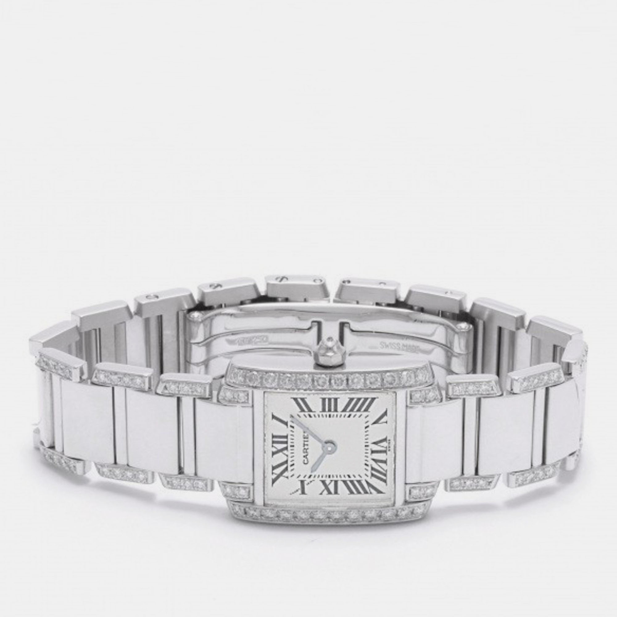 

Cartier Silver Diamond 18k White Gold Tank Francaise WE1002SF Quartz Women's Wristwatch 20 mm