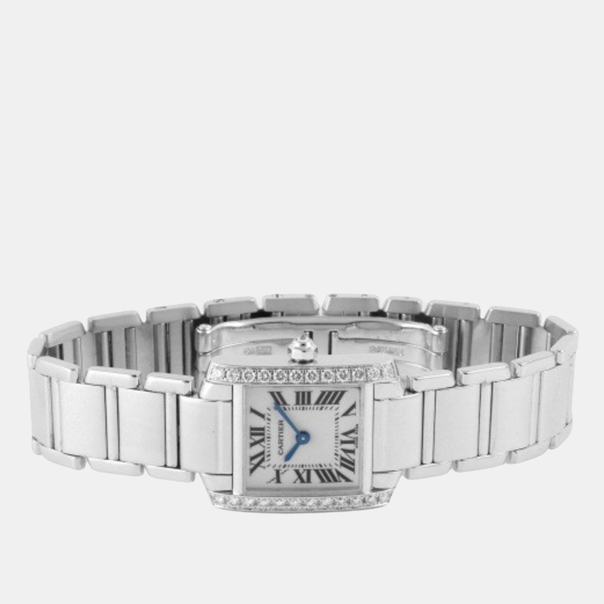 

Cartier White Diamond 18k White Gold Tank Francaise WE1002S3 Quartz Women's Wristwatch 25 mm