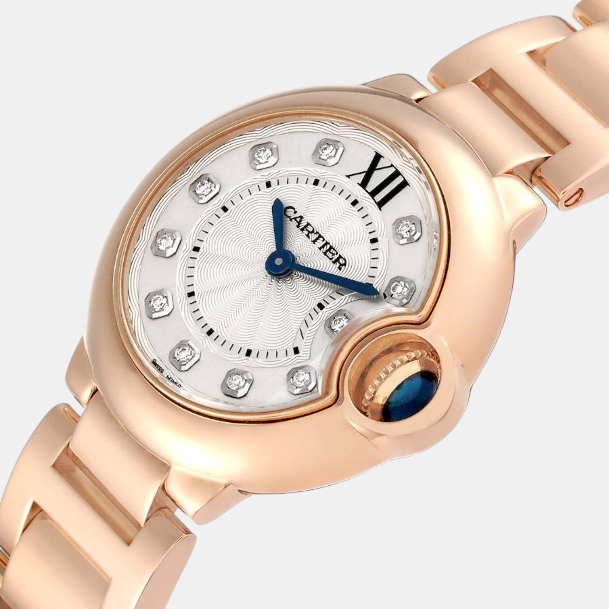 

Cartier Ballon Bleu  Rose Gold Diamond Dial Ladies Watch WE902025 28 mm, Silver