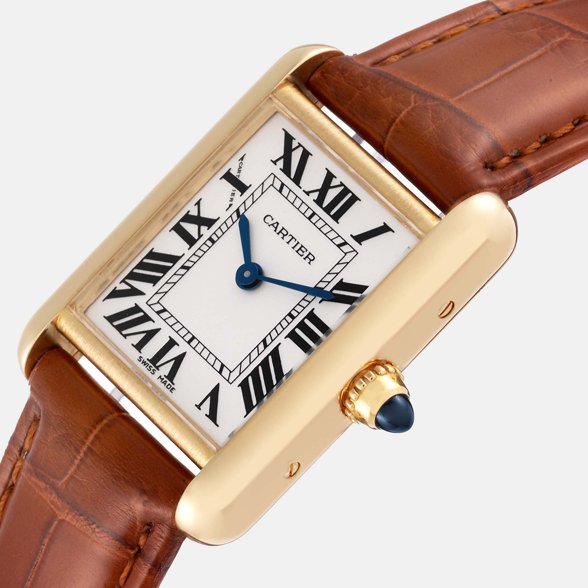 

Cartier Tank Louis Small Yellow Gold Brown Strap Ladies Watch W1529856 29.0 x 22.0 mm, Silver