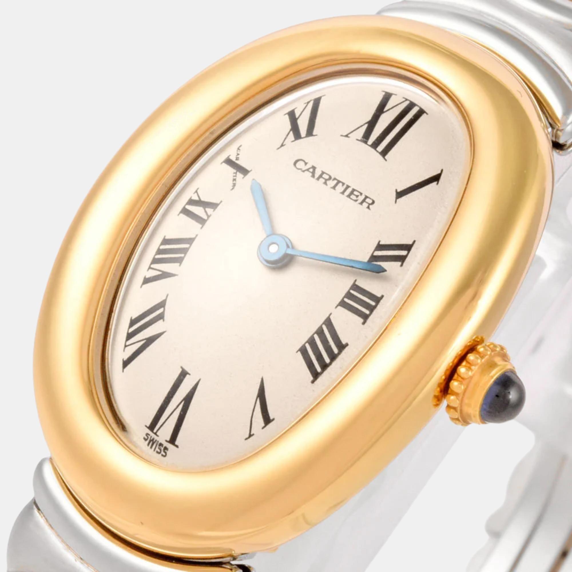 

Cartier White 18k Yellow Gold And Stainless Steel Baignoire K18YG Quartz Women's Wristwatch 23 mm