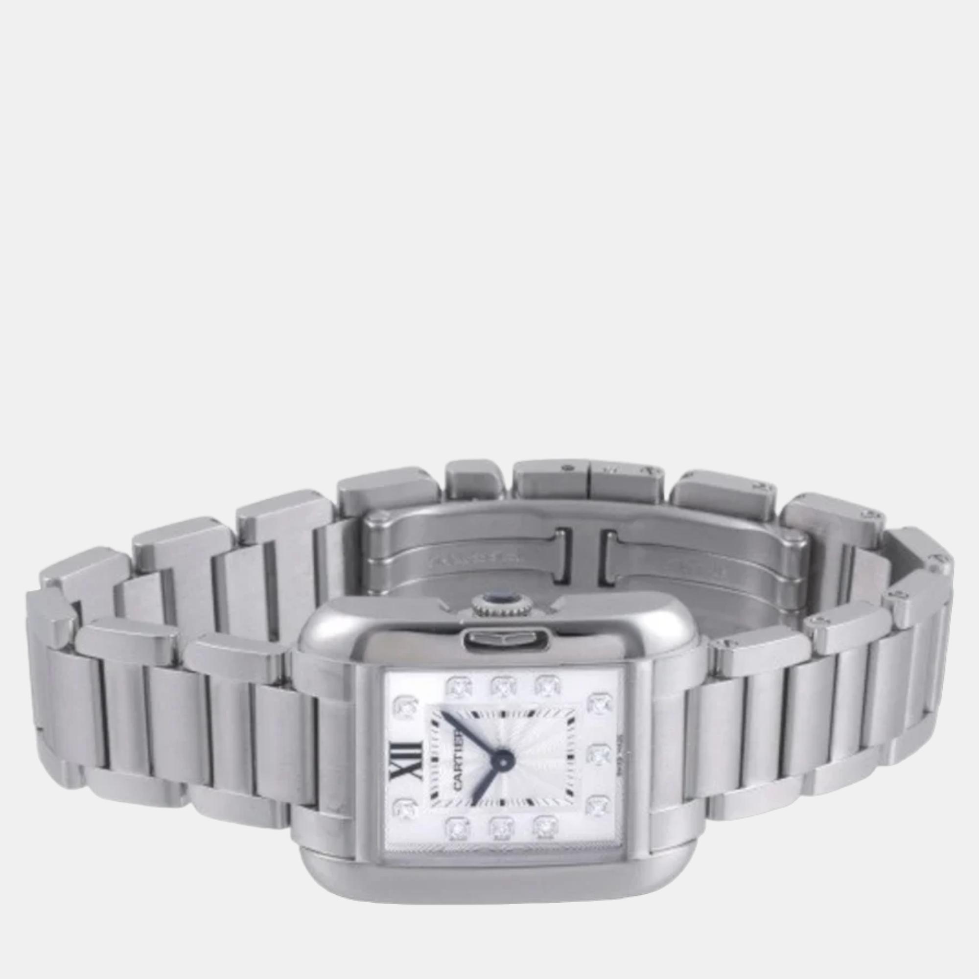 

Cartier White Diamond Stainless Steel Tank Anglaise W4TA0003 Quartz Women's Wristwatch 23 mm