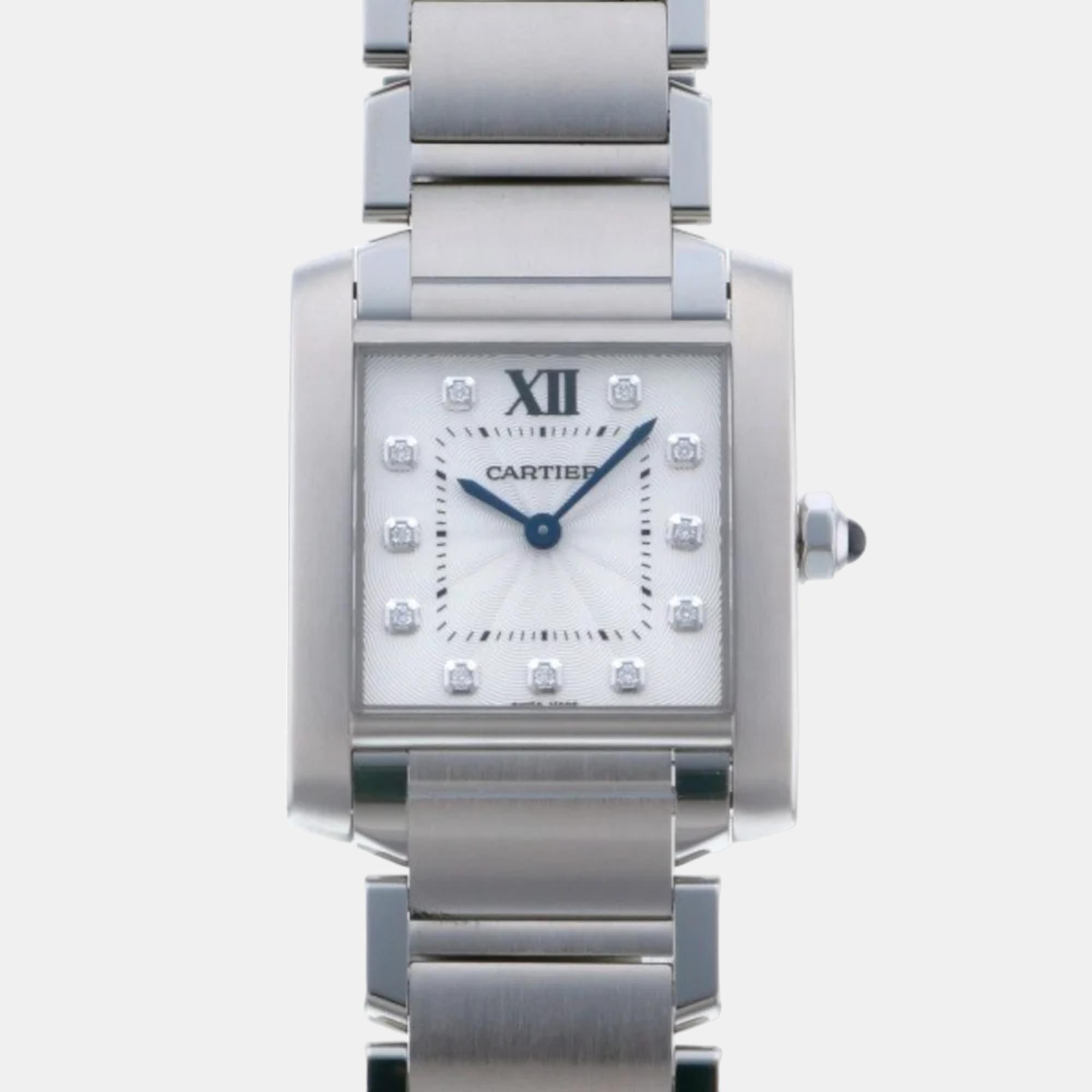 Pre-owned Cartier White Stainless Steel Tank Francaise We110007 Quartz Women's Wristwatch 28 Mm