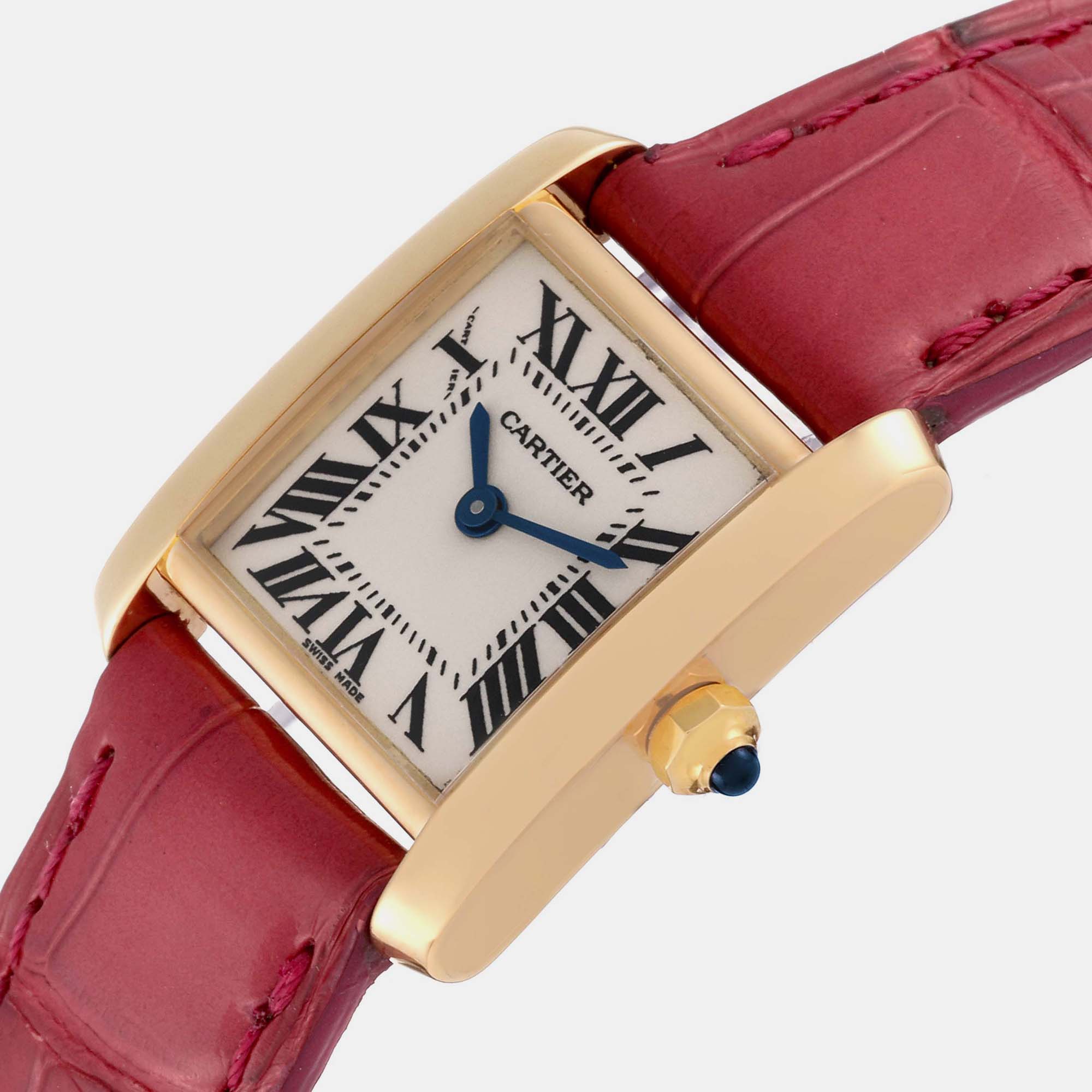 

Cartier Tank Francaise Yellow Gold Pink Strap Ladies Watch W5000256 20 x 25 mm, Silver