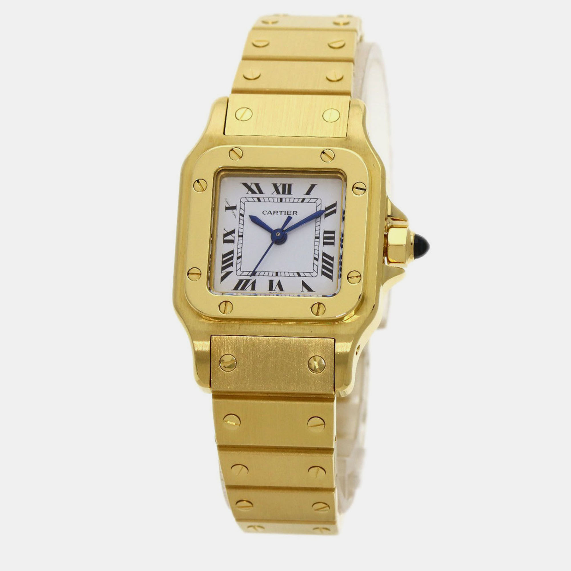 Pre-owned Cartier White 18k Yellow Gold Santos Galbee Automatic Women's Wristwatch 24 Mm