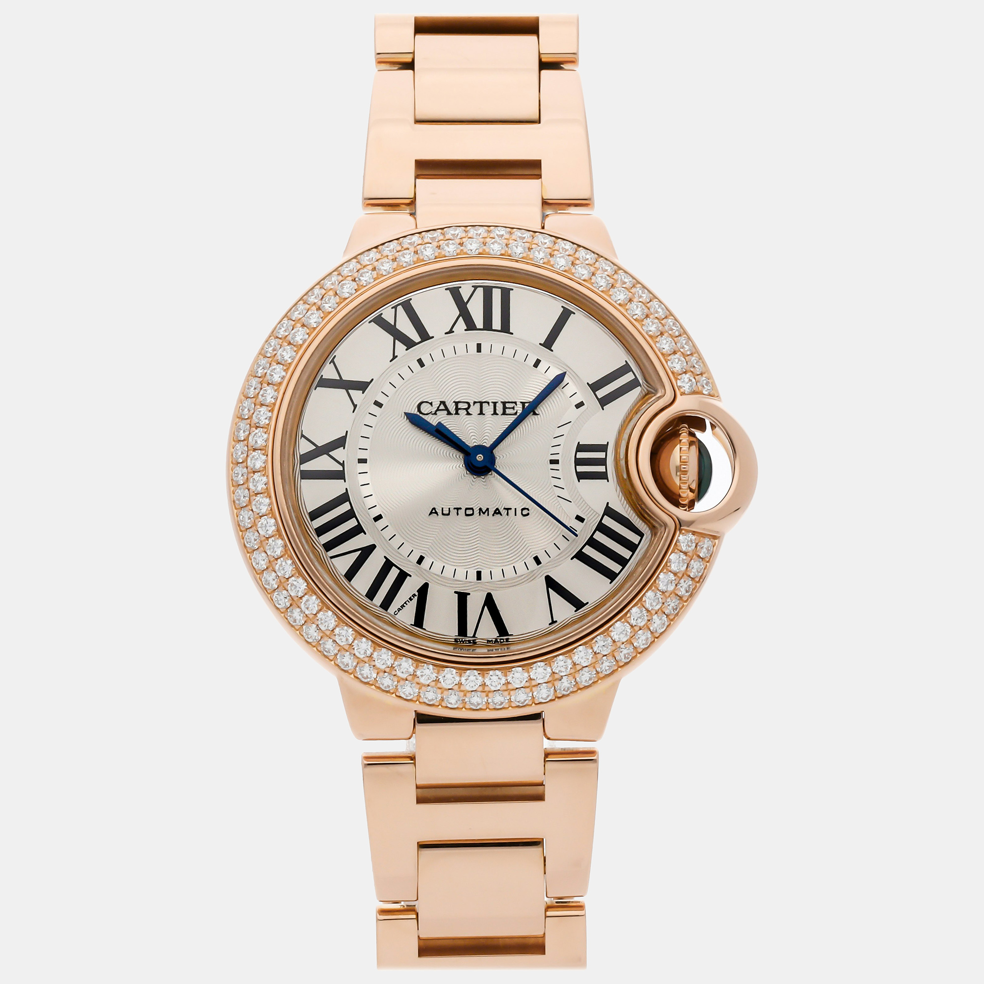 Pre-owned Cartier Silver 18k Rose Gold Ballon Bleu We902064 Automatic Women's Wristwatch 33 Mm