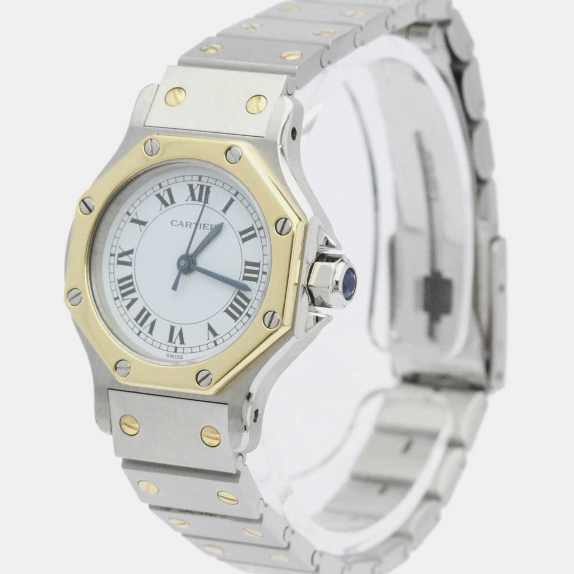 

Cartier White 18K Yellow Gold And Stainless Steel Santos Octagon Automatic Women's Wristwatch 24 mm