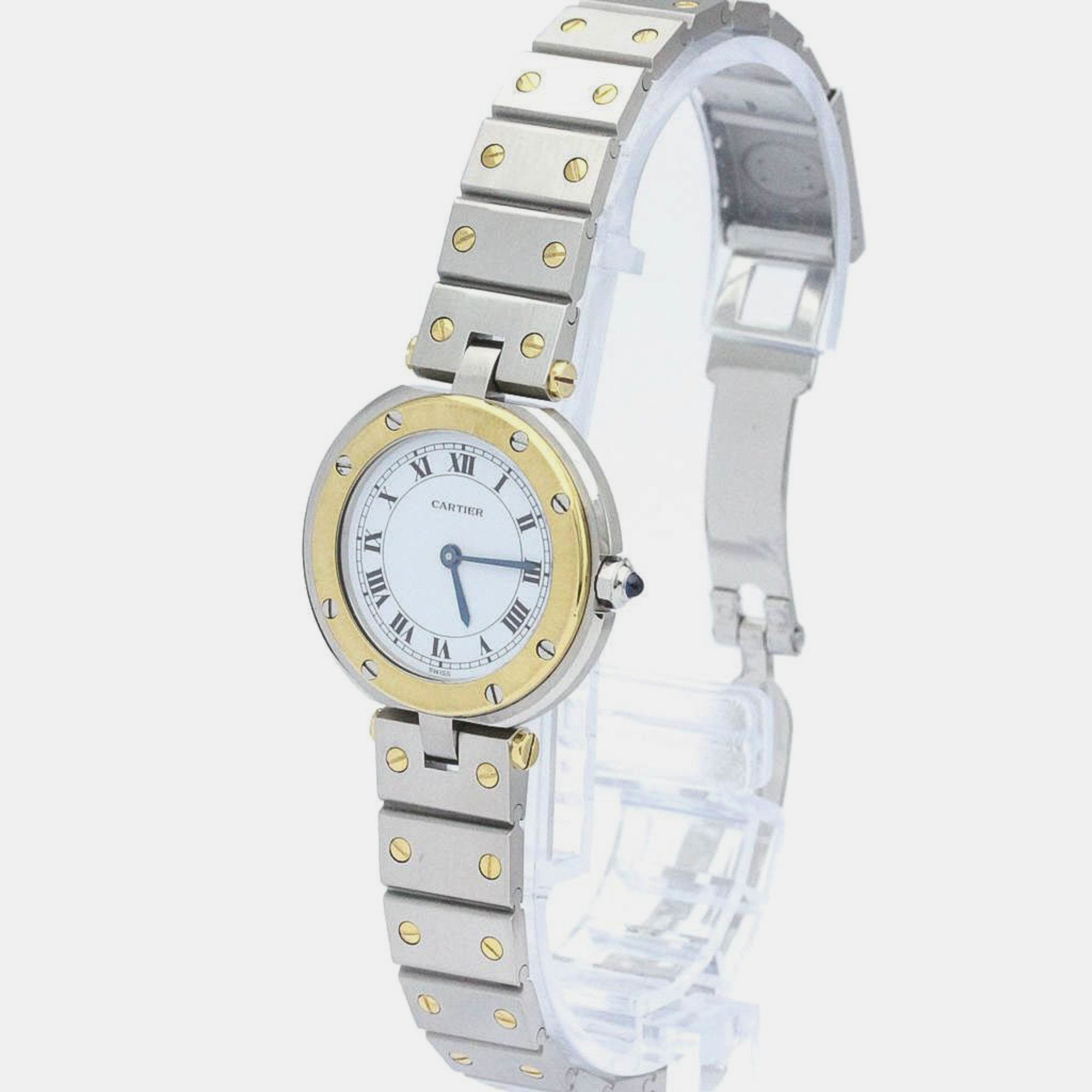 

Cartier White 18k Yellow Gold And Stainless Steel Santos Quartz Women's Wristwatch 27 mm