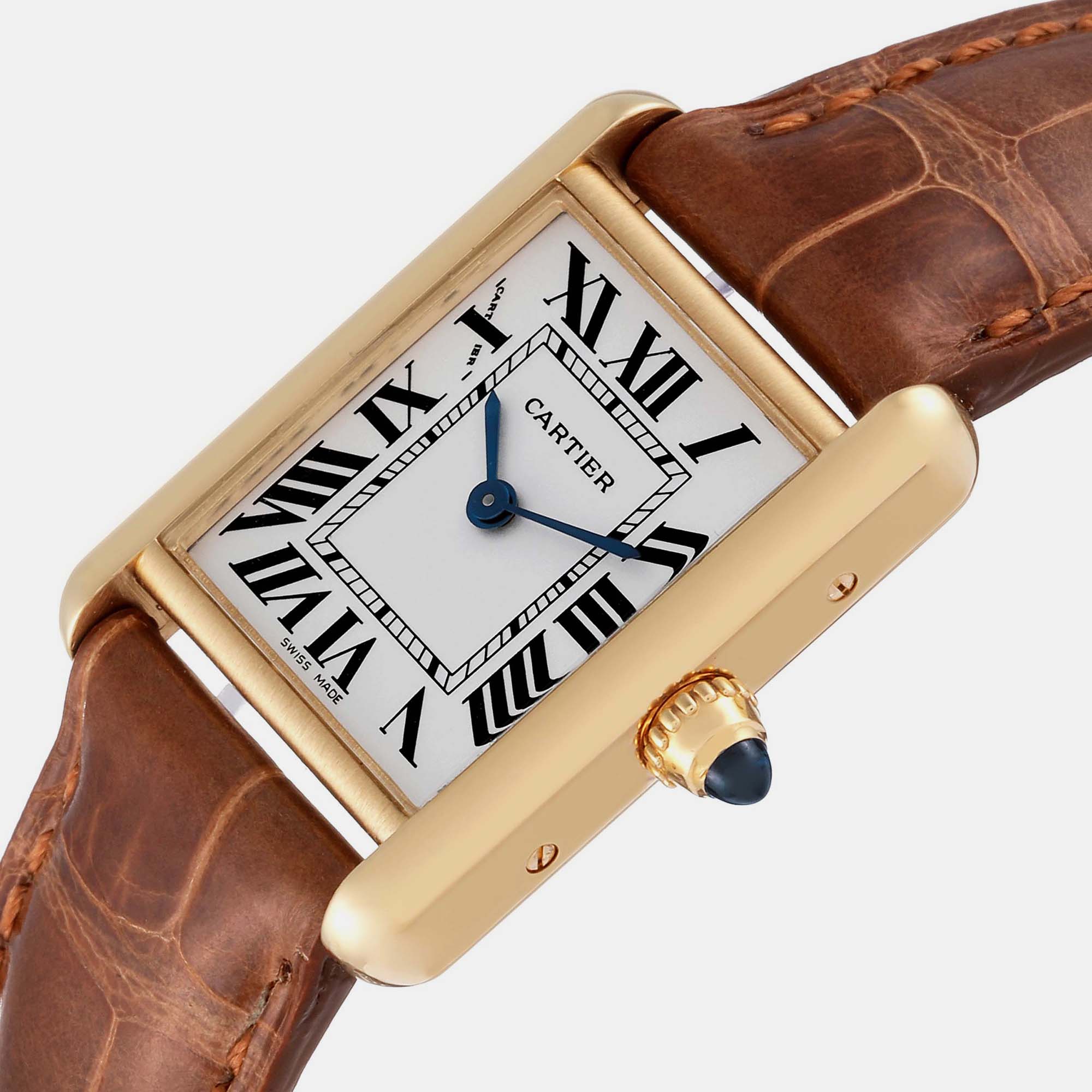 

Cartier Tank Louis Small Yellow Gold Brown Strap Ladies Watch W1529856 29 x 22 mm, Silver
