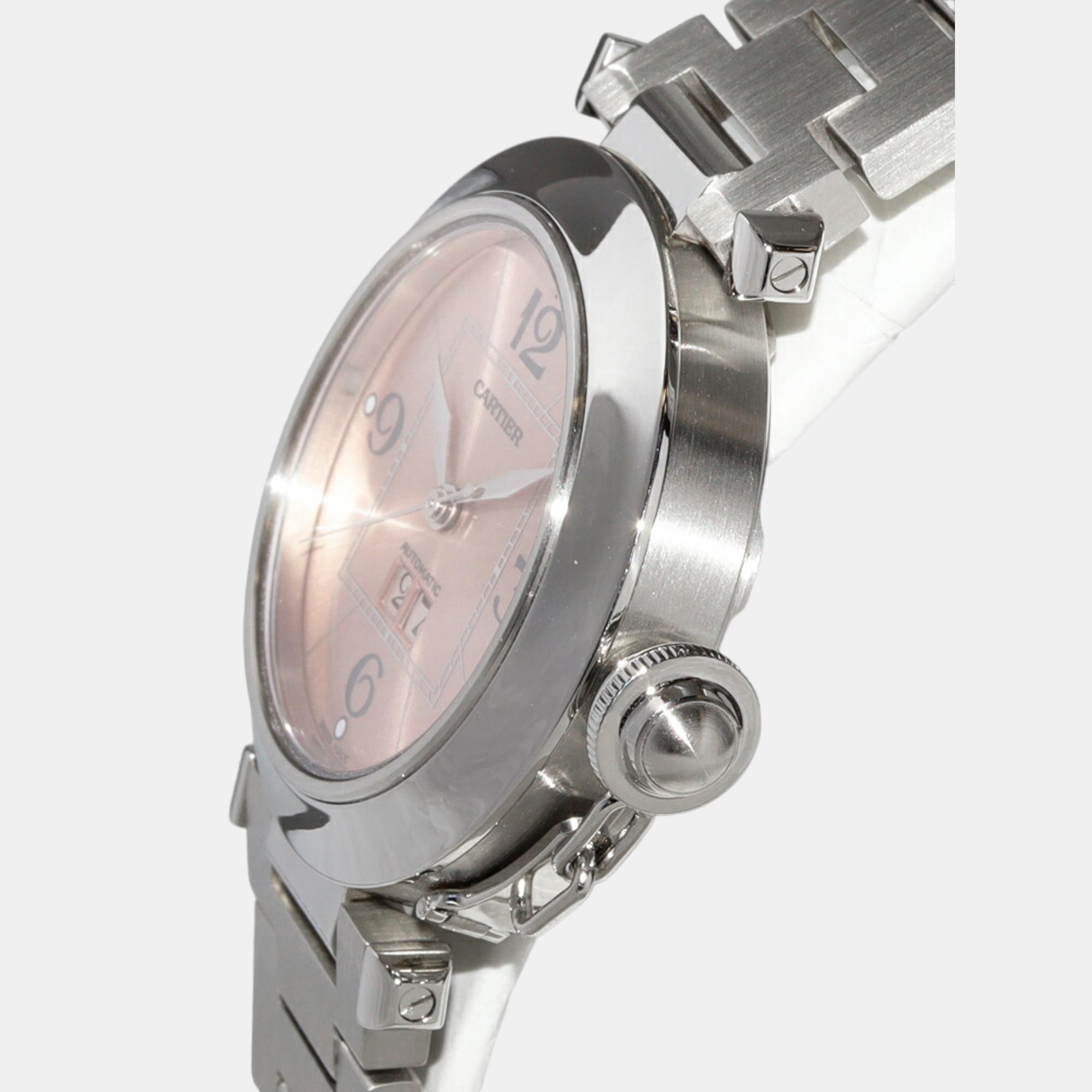 

Cartier Pink Stainless Steel Pasha C de Cartier Automatic Women's Wristwatch 35 mm