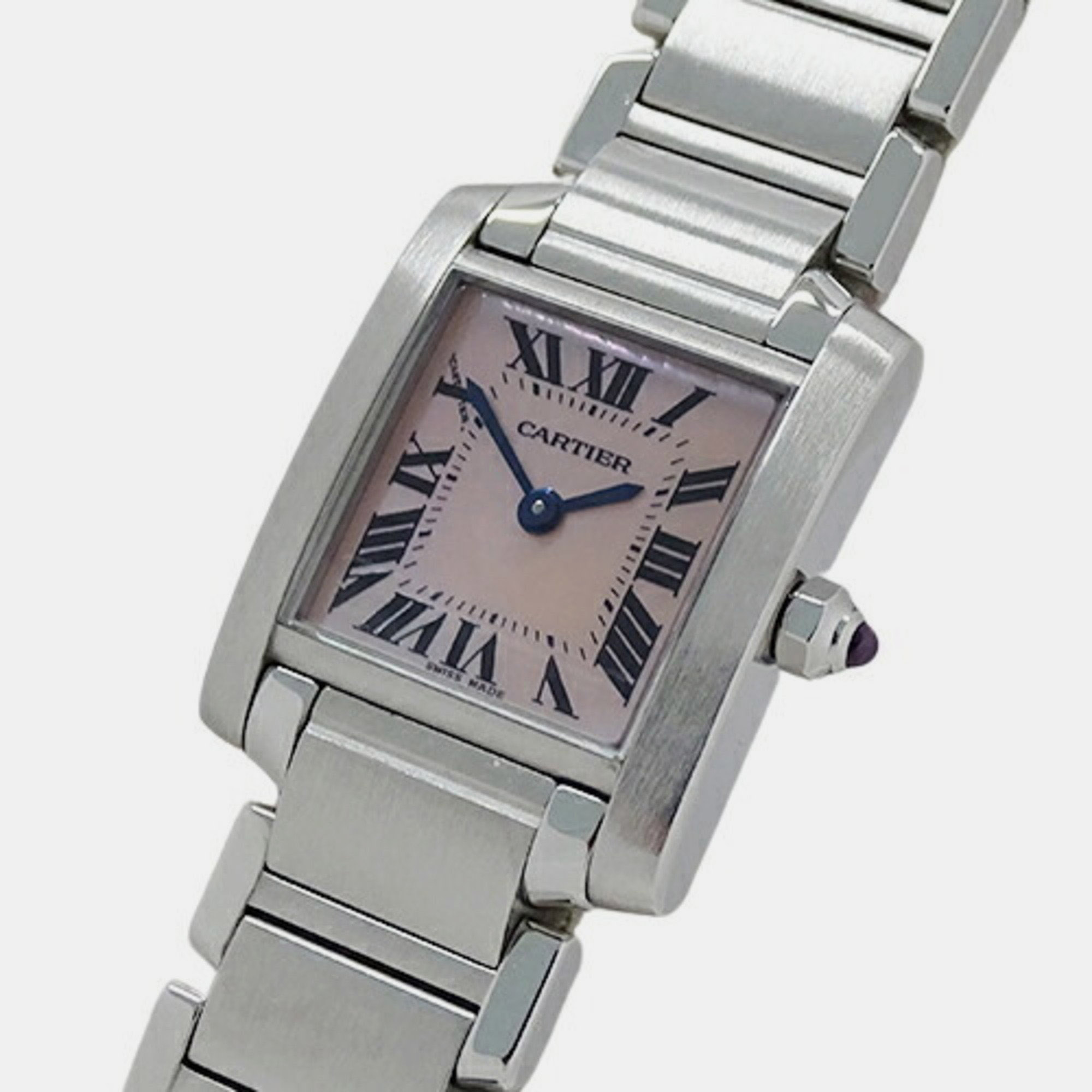 Cartier Tank Francaise Pink MOP Steel Ladies Watch W51028Q3 Box Papers