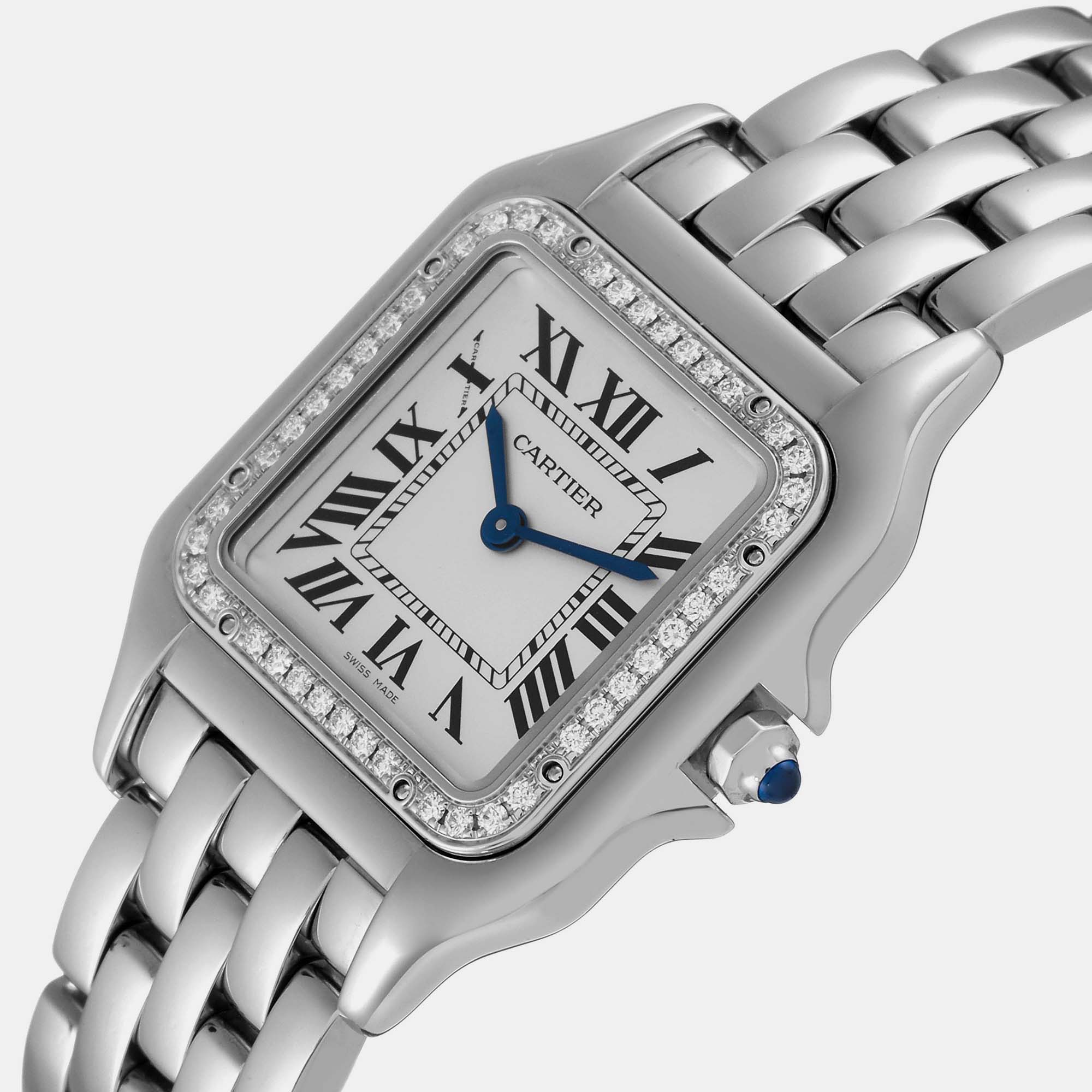 

Cartier Panthere Medium Steel Diamond Bezel Ladies Watch W4PN0008, White