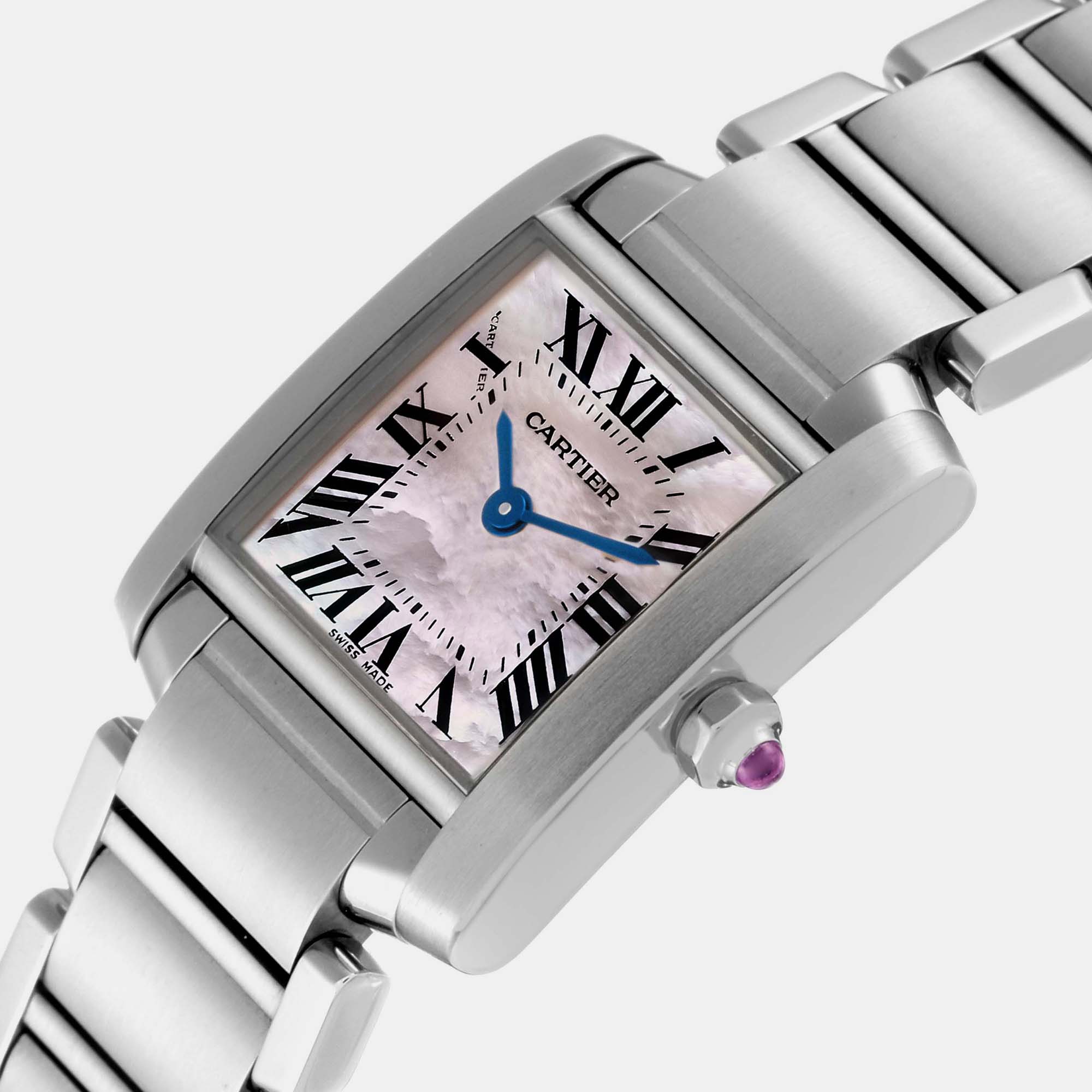 

Cartier Tank Francaise Pink Mother of Pearl Steel Ladies Watch W51028Q3 20 x 25 mm