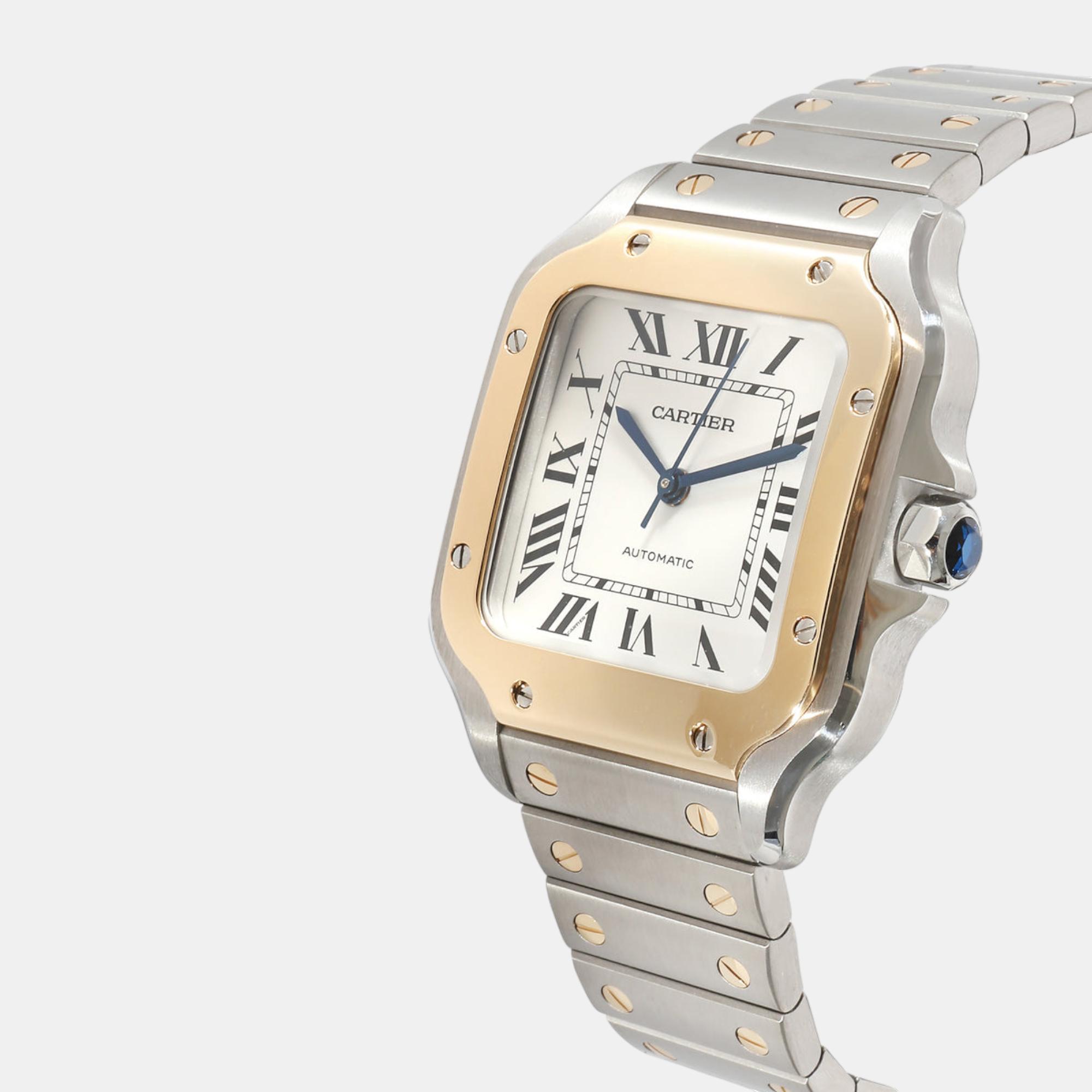 

Cartier Silver 18k Yellow Gold And Stainless Steel Santos de Cartier W2SA0016 Automatic Women's Wristwatch 35 mm