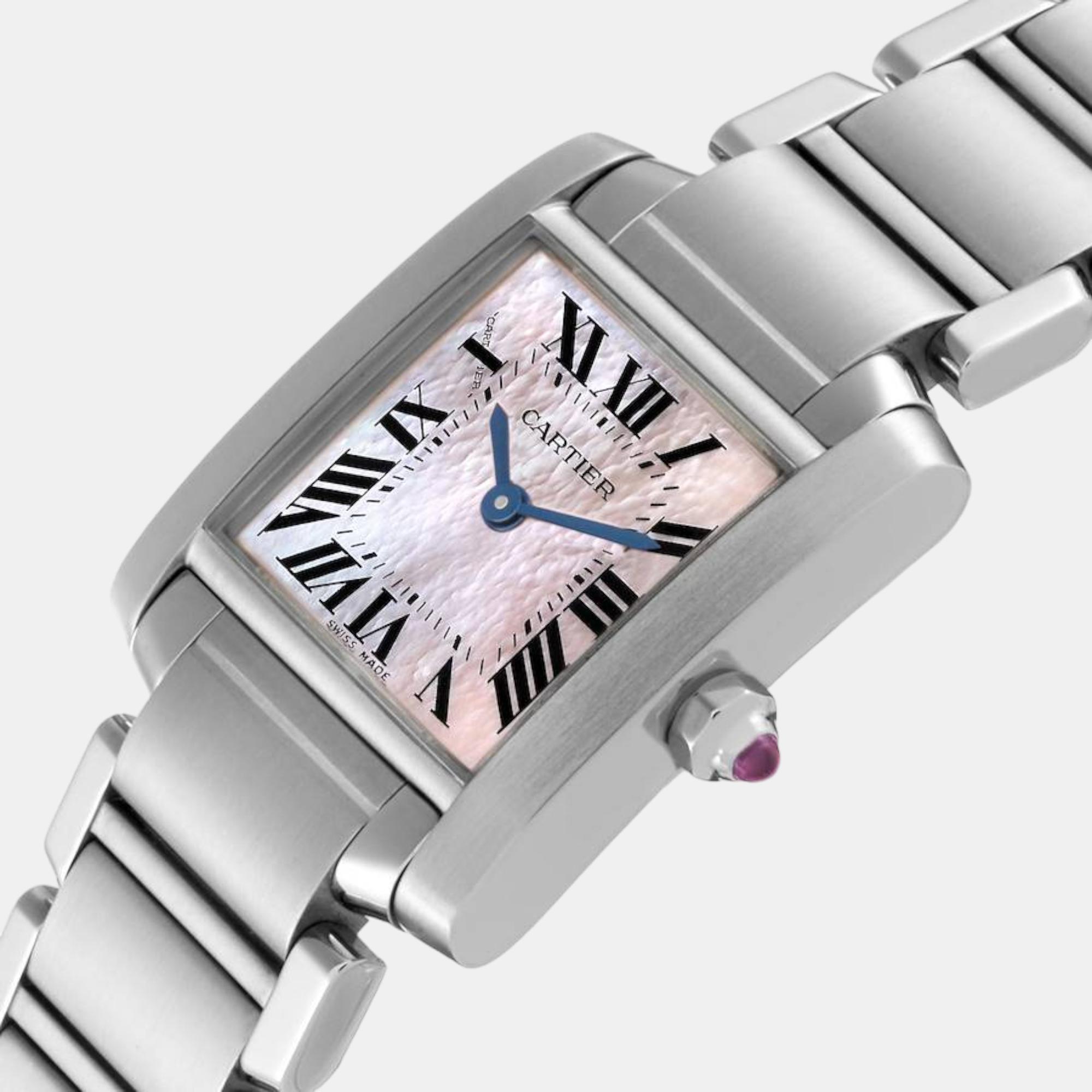 

Cartier Tank Francaise Pink Mother of Pearl Steel Ladies Watch W51028Q3 20 x 25 mm
