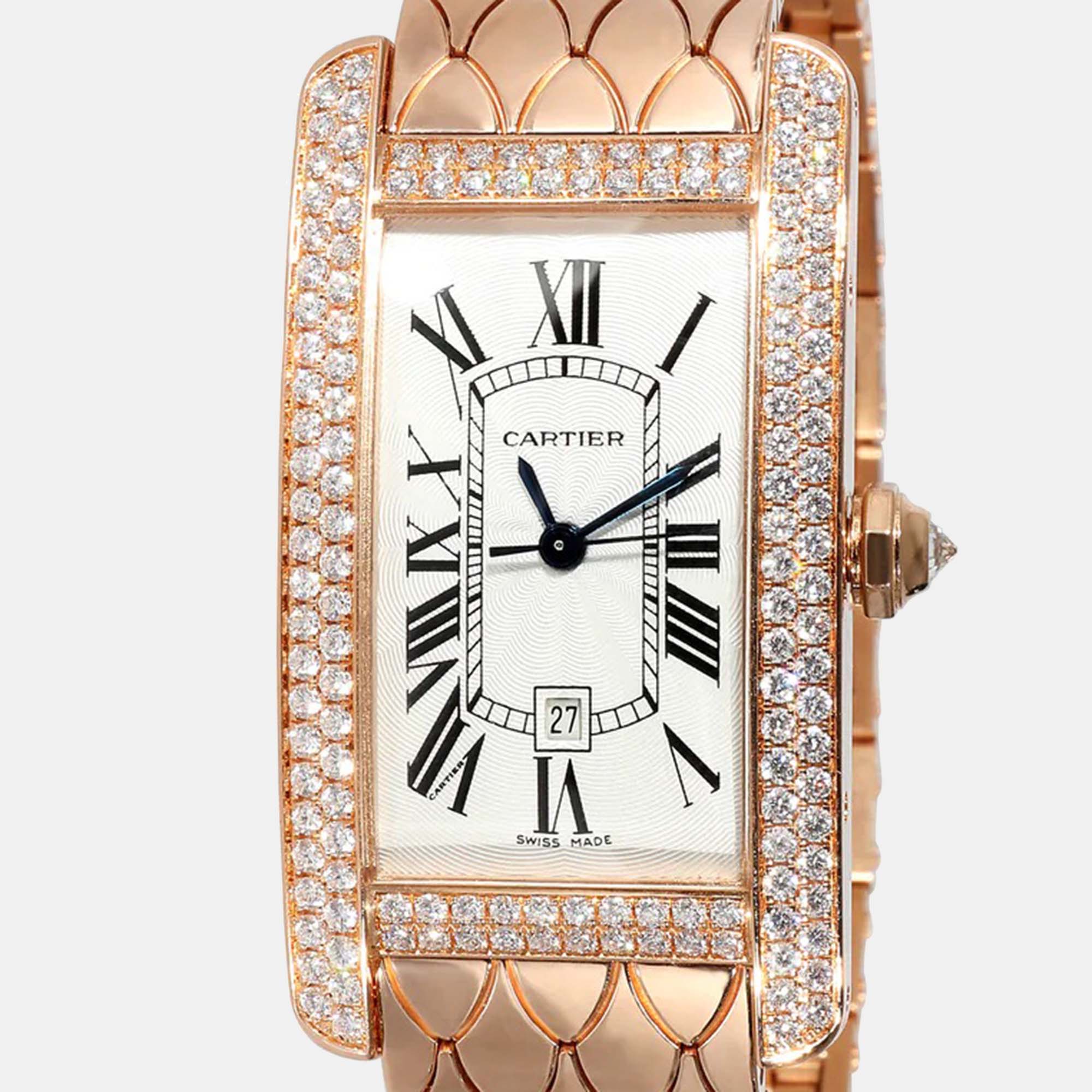 

Cartier Silver 18k Rose Gold Tank Americaine WB710010 Automatic Women's Wristwatch 23 mm